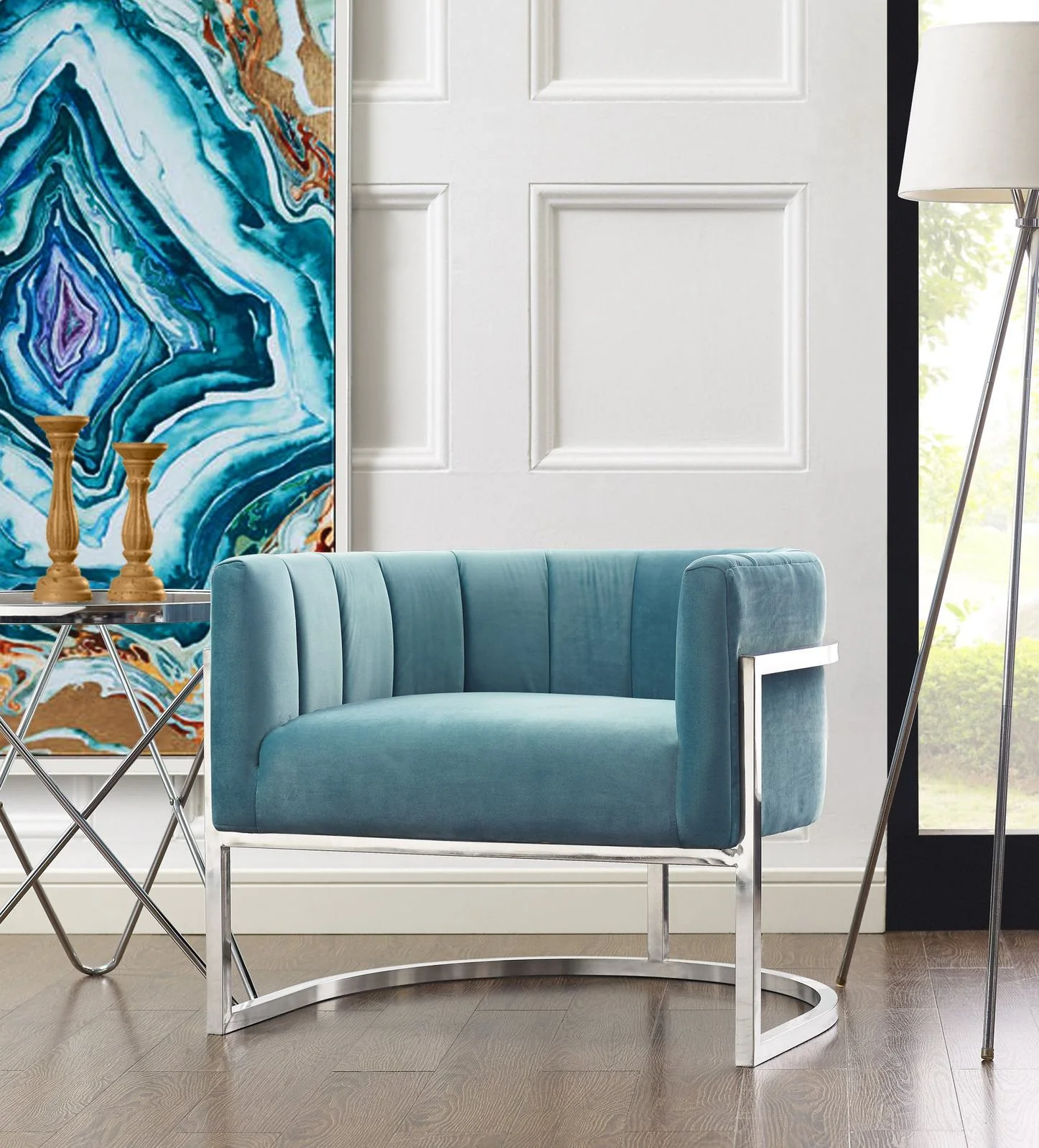 Magnolia Sea Blue Chair with Silver Base - Image 2