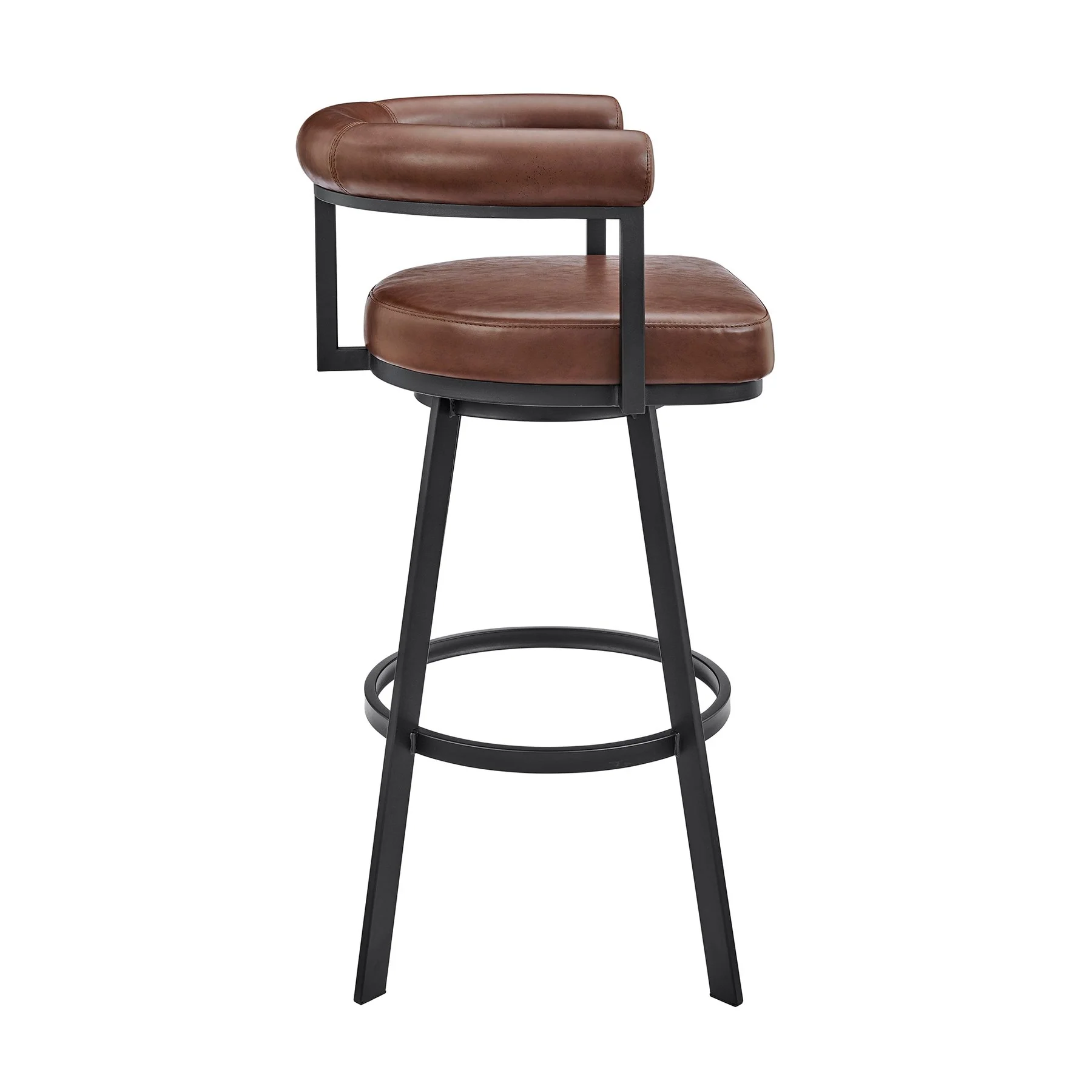Magnolia Swivel Bar Stool in Black Metal with Brown Faux Leather - Image 3