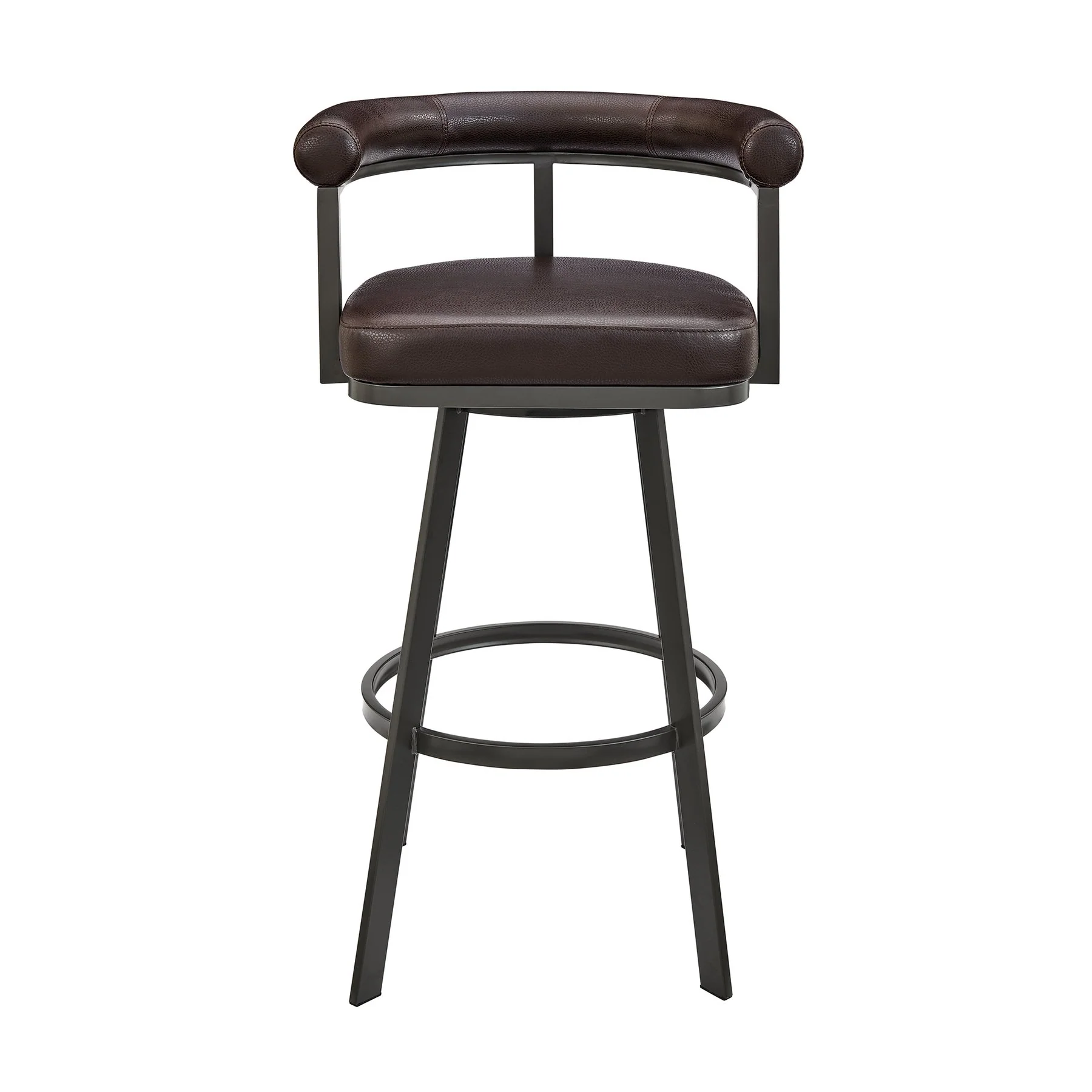 Magnolia Swivel Bar Stool in Brown Metal with Brown Faux Leather - Image 2