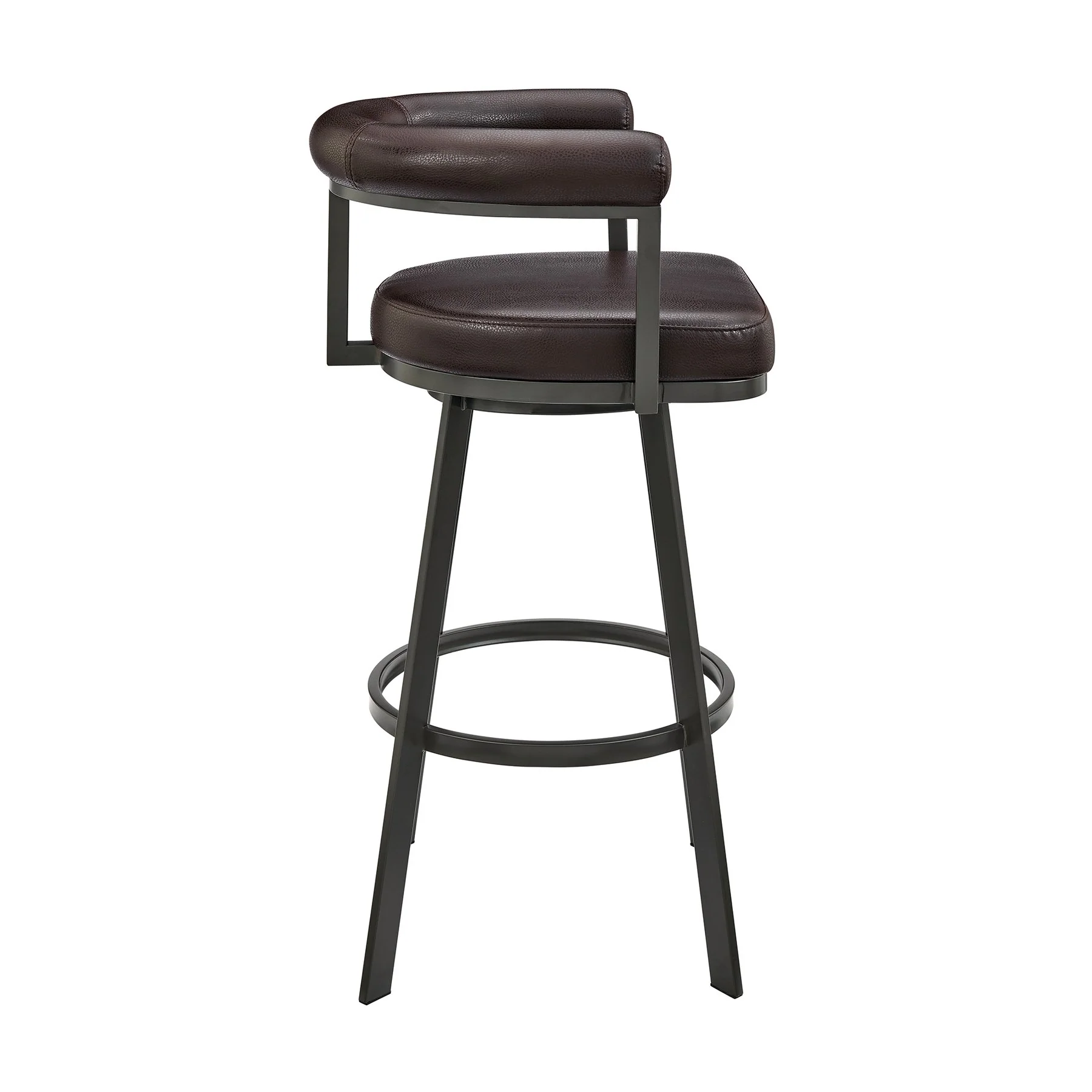 Magnolia Swivel Counter Stool in Brown Metal with Brown Faux Leather - Image 3