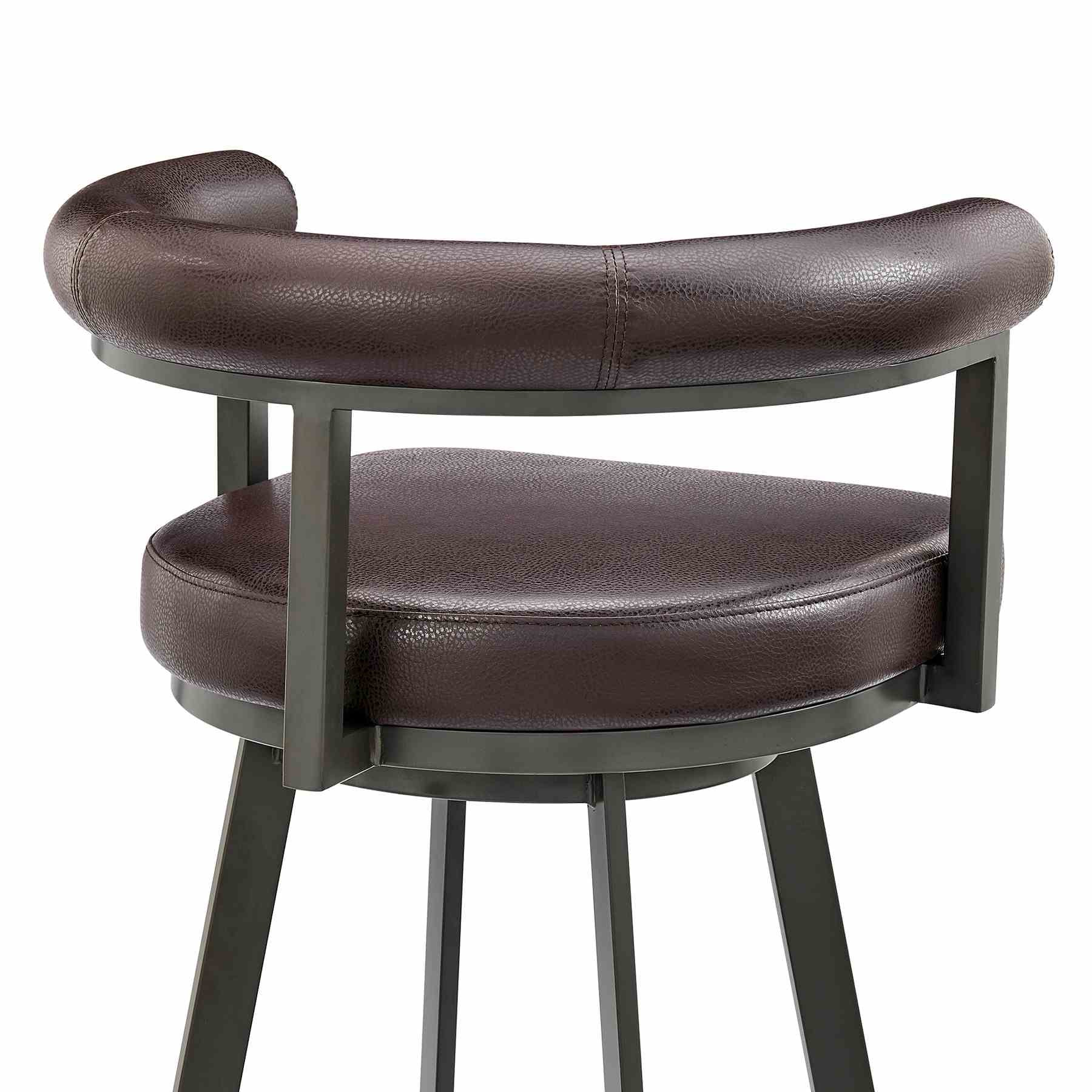Magnolia Swivel Counter Stool in Brown Metal with Brown Faux Leather - Image 7