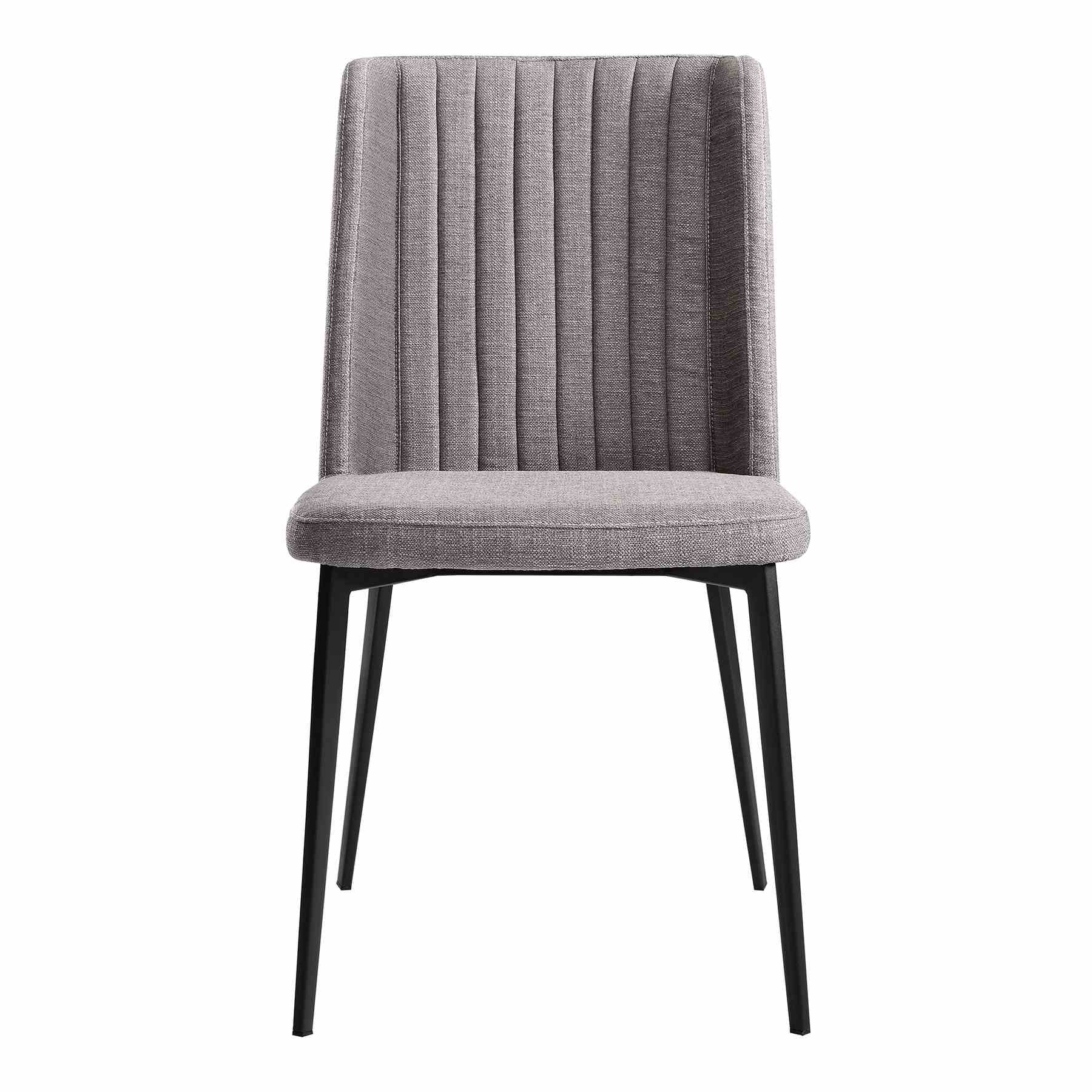 Maine Contemporary Dining Chair in Matte Black Finish and Gray Fabric - Set of 2 - Image 2