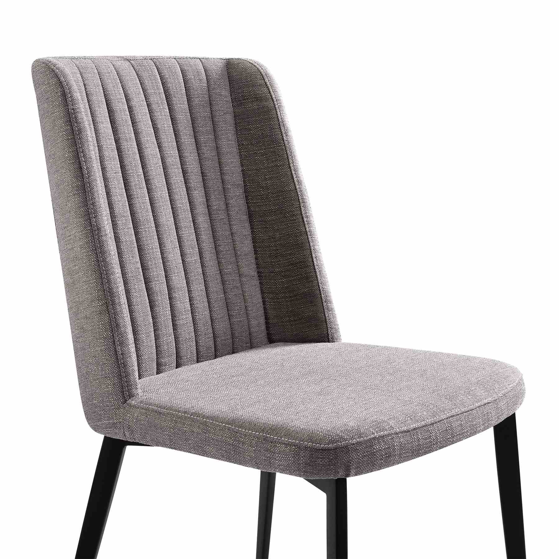 Maine Contemporary Dining Chair in Matte Black Finish and Gray Fabric - Set of 2 - Image 4