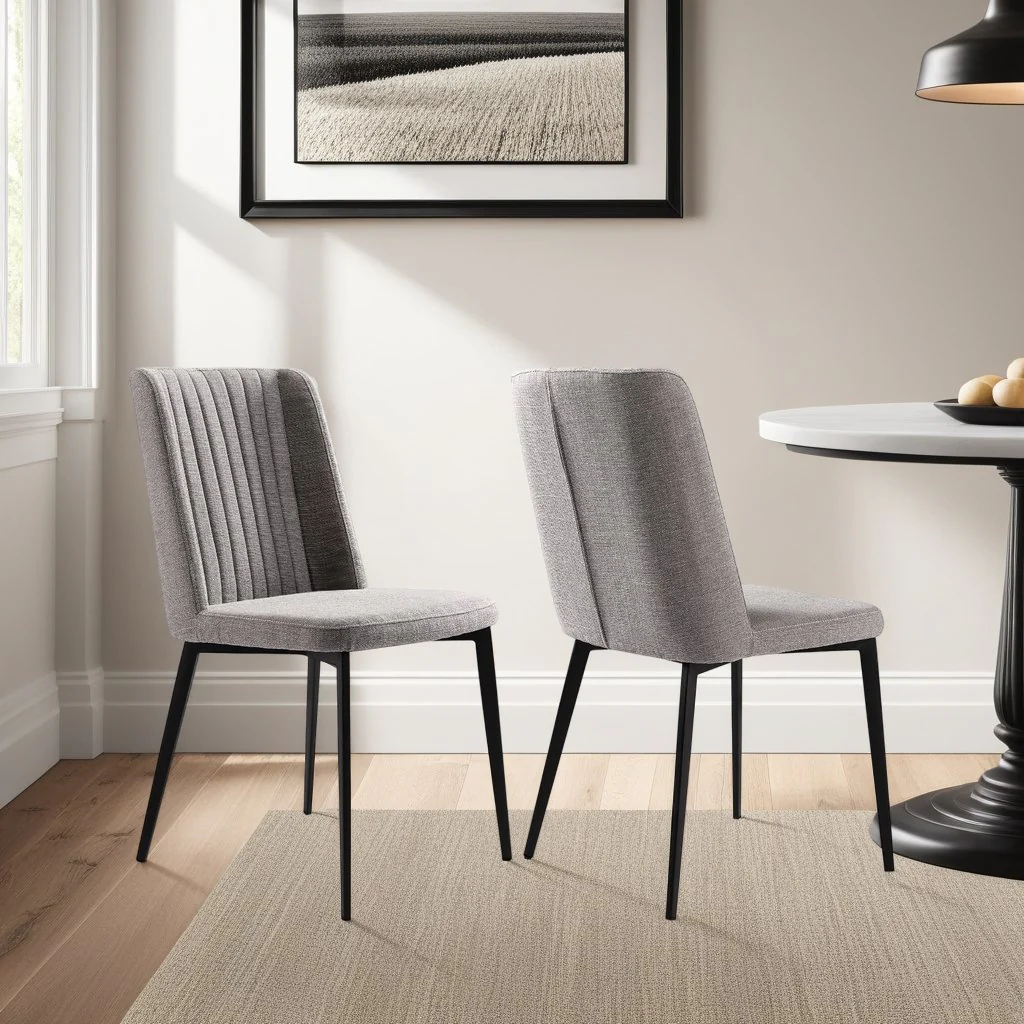 Maine Contemporary Dining Chair in Matte Black Finish and Gray Fabric - Set of 2 - Image 9
