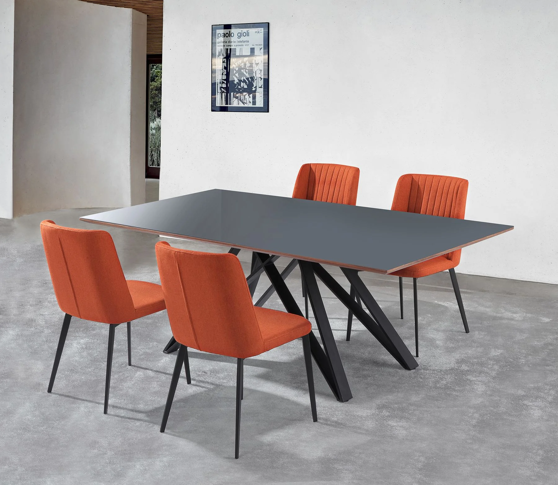 Maine Contemporary Dining Chair in Matte Black Finish and Orange Fabric - Set of 2 - Image 12