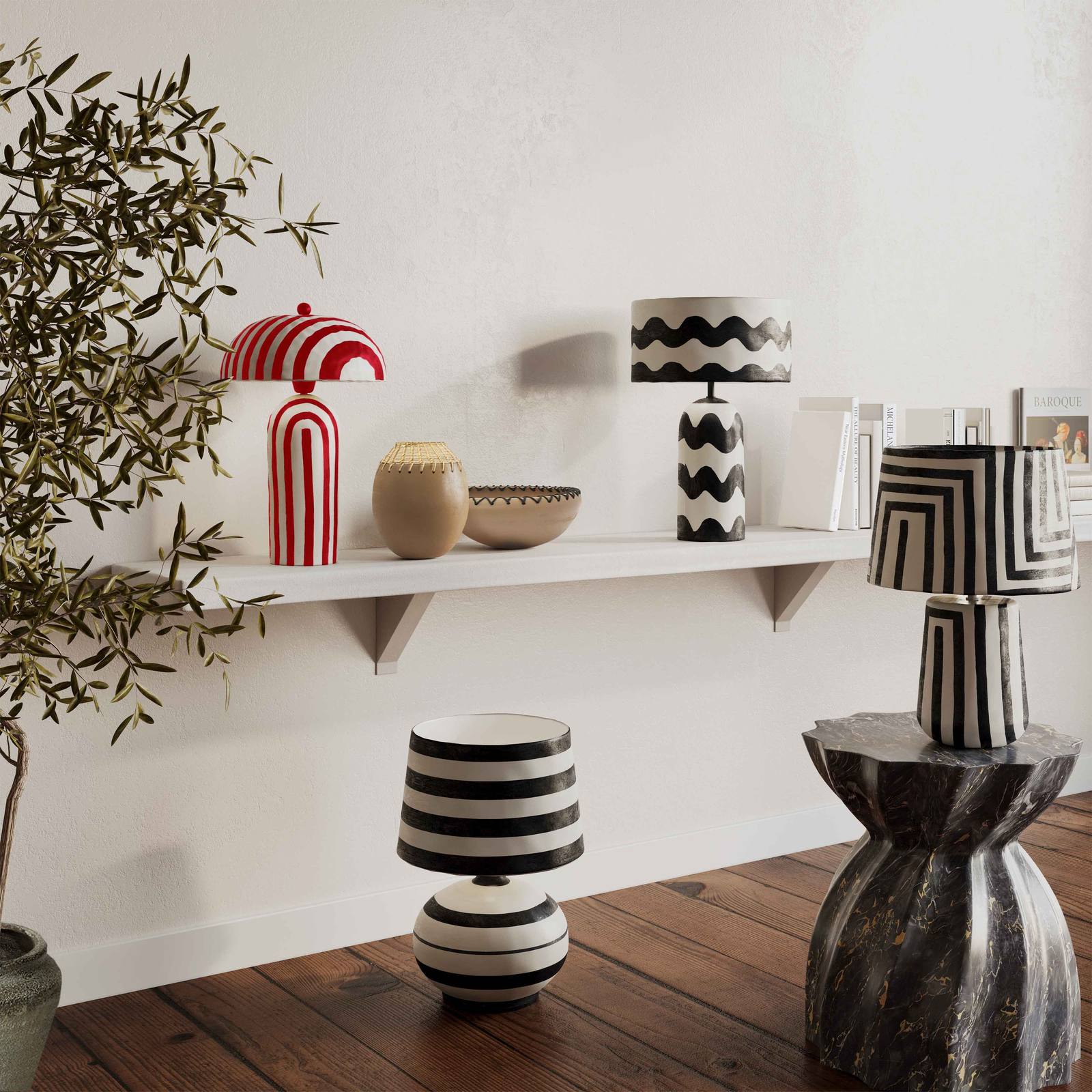 Maiori Red Striped Papier Mache Table Lamp - Image 2