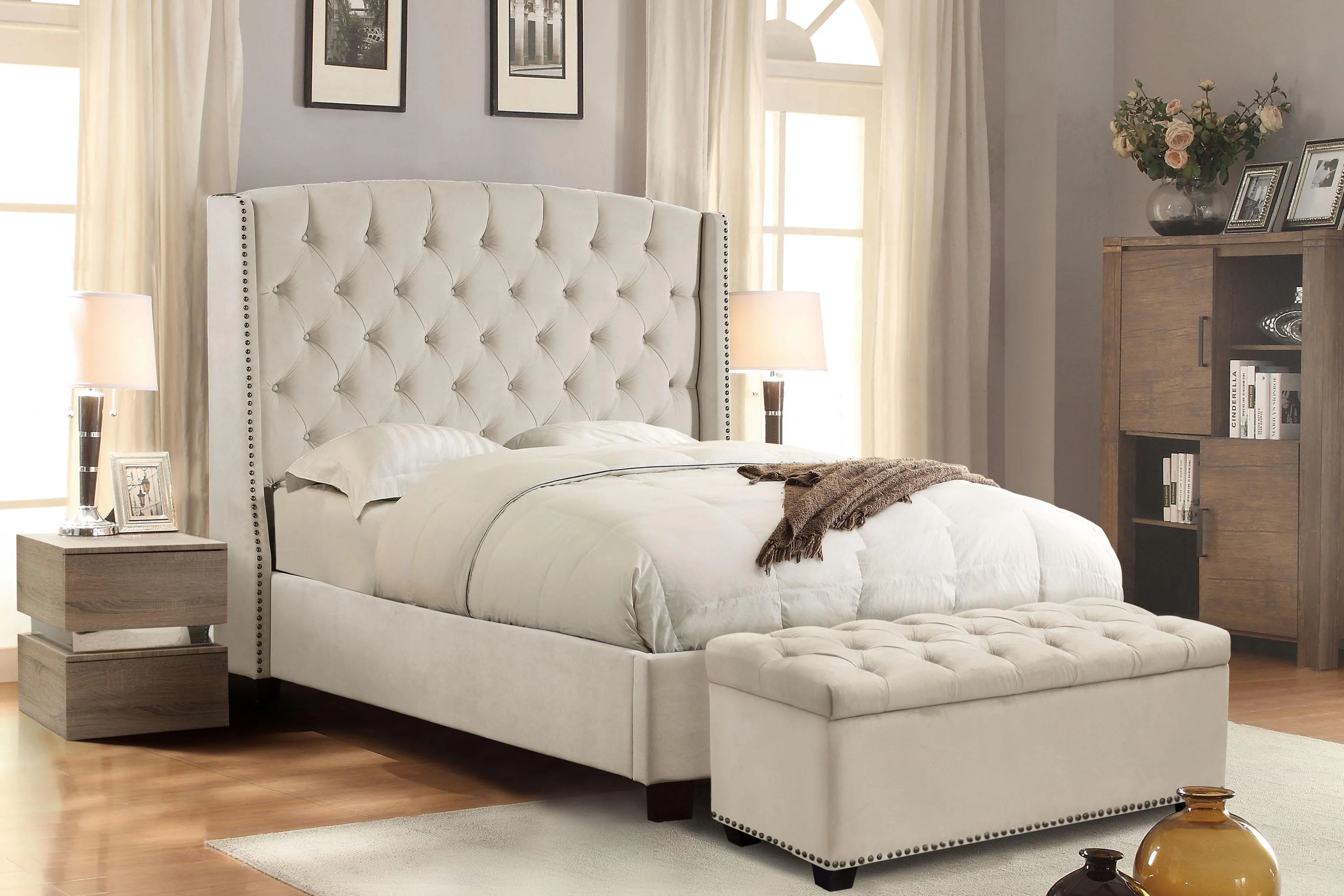 Majestic Tufted Velvet Lift-Top Storage Trunk w/ Nail Head Accent by Diamond Sofa - Tan Velvet - Image 7