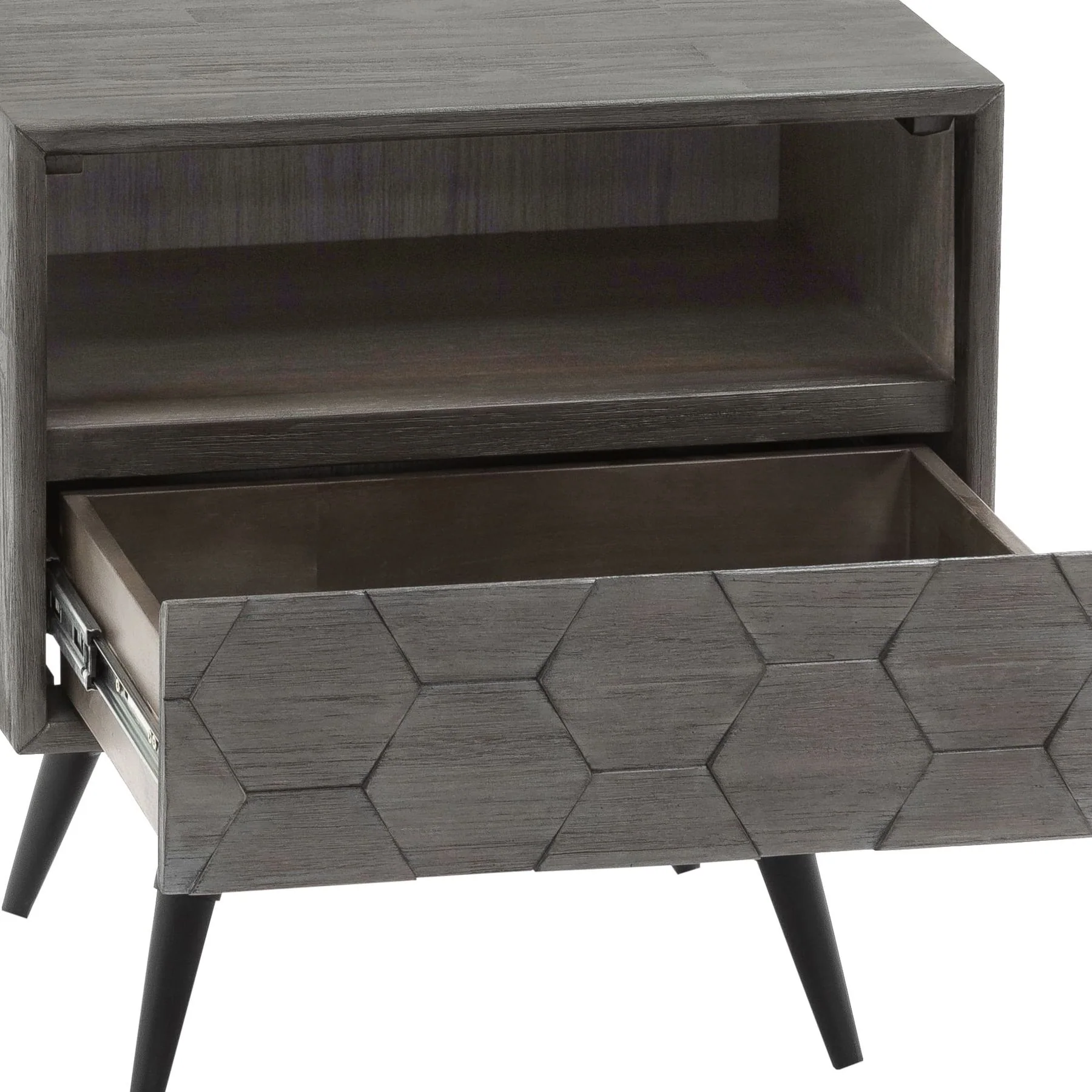 Makena 1 Drawer Night Stand in Gray Acacia Wood - Image 5