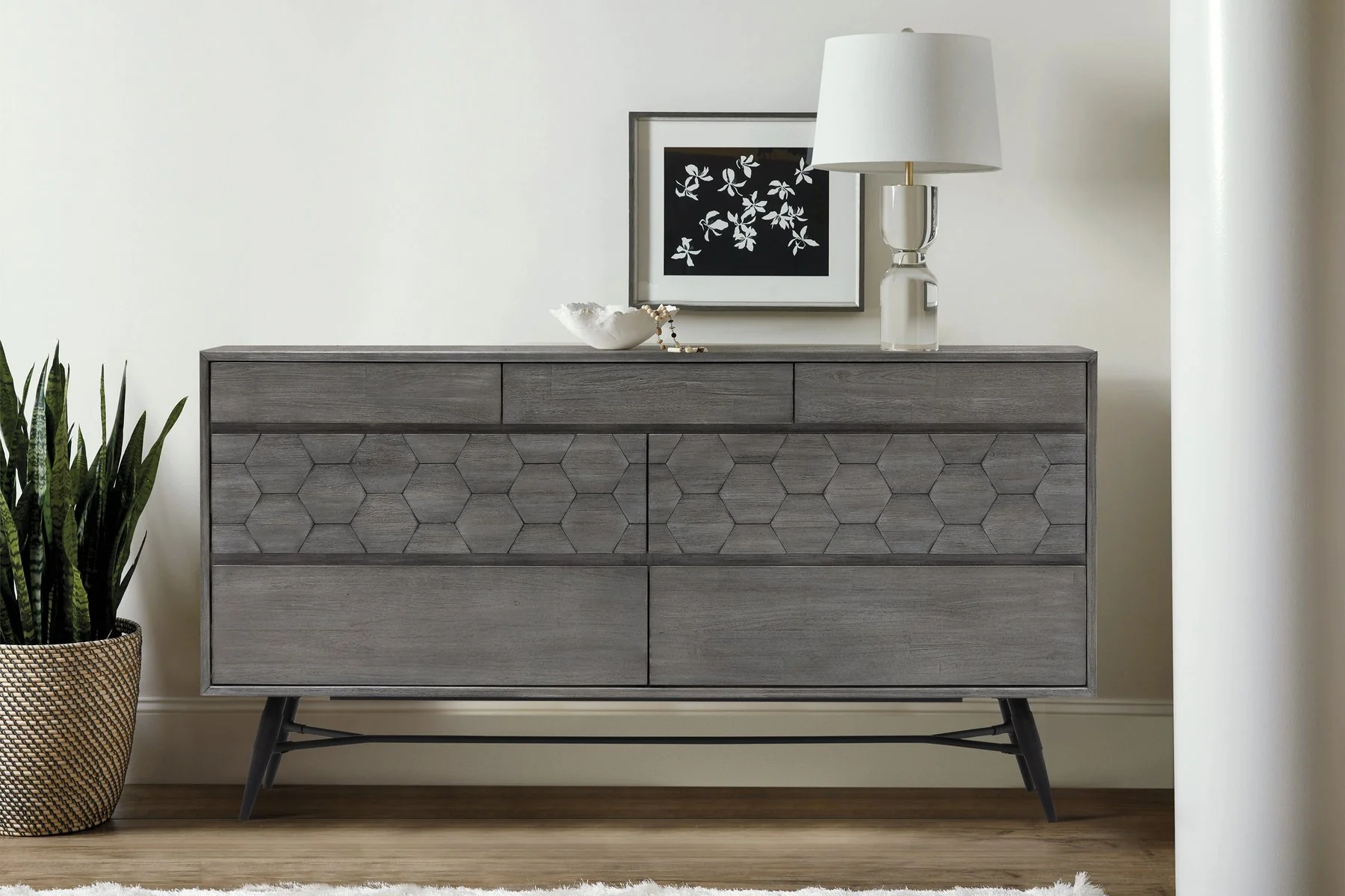 Makena 6 Drawer Dresser in Gray Acacia Wood - Image 8