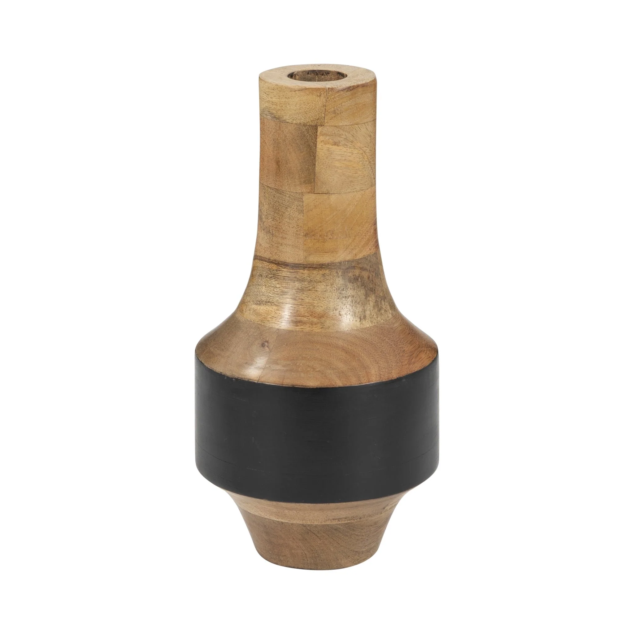 Mango Wood, 11" 2-tone Vase, Brown/black - Image 3