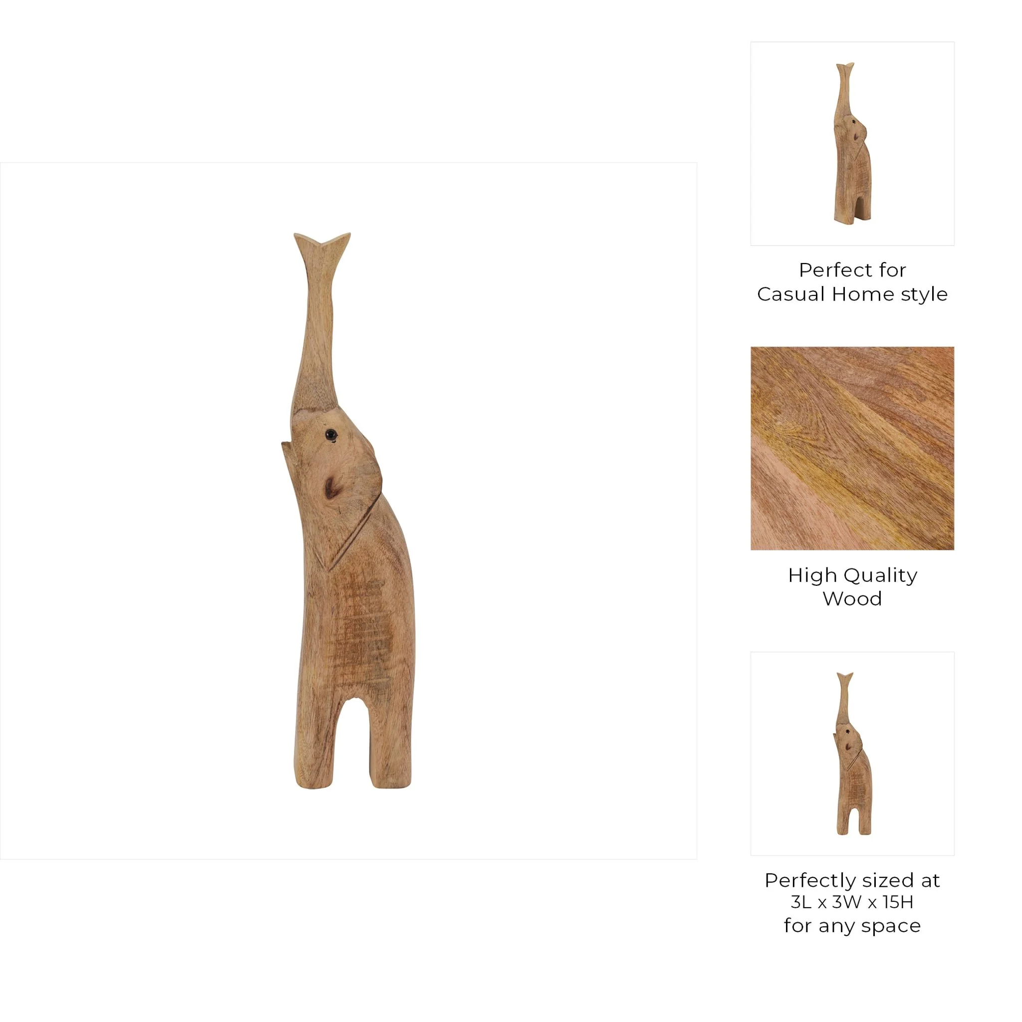 Mango Wood, 15" Skinny Elephant, Brown - Image 9