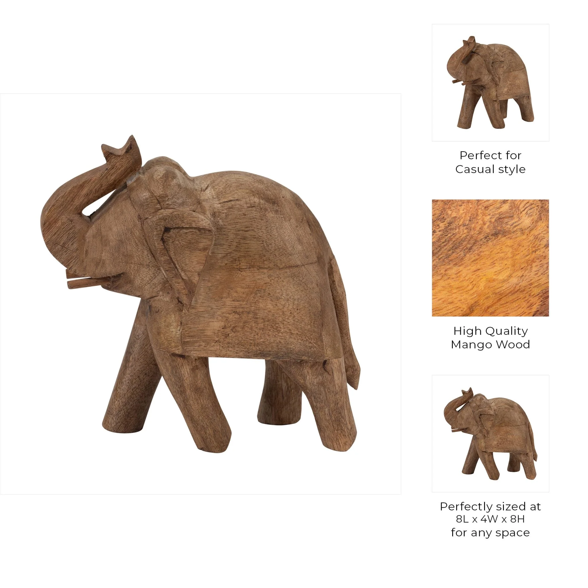 Mango Wood, 8" Elephant, Brown - Image 10