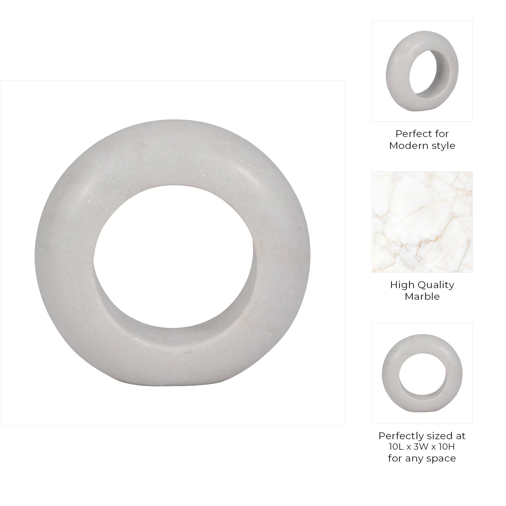 Marble, 10" Ring Tabletop Decor, White - Image 9