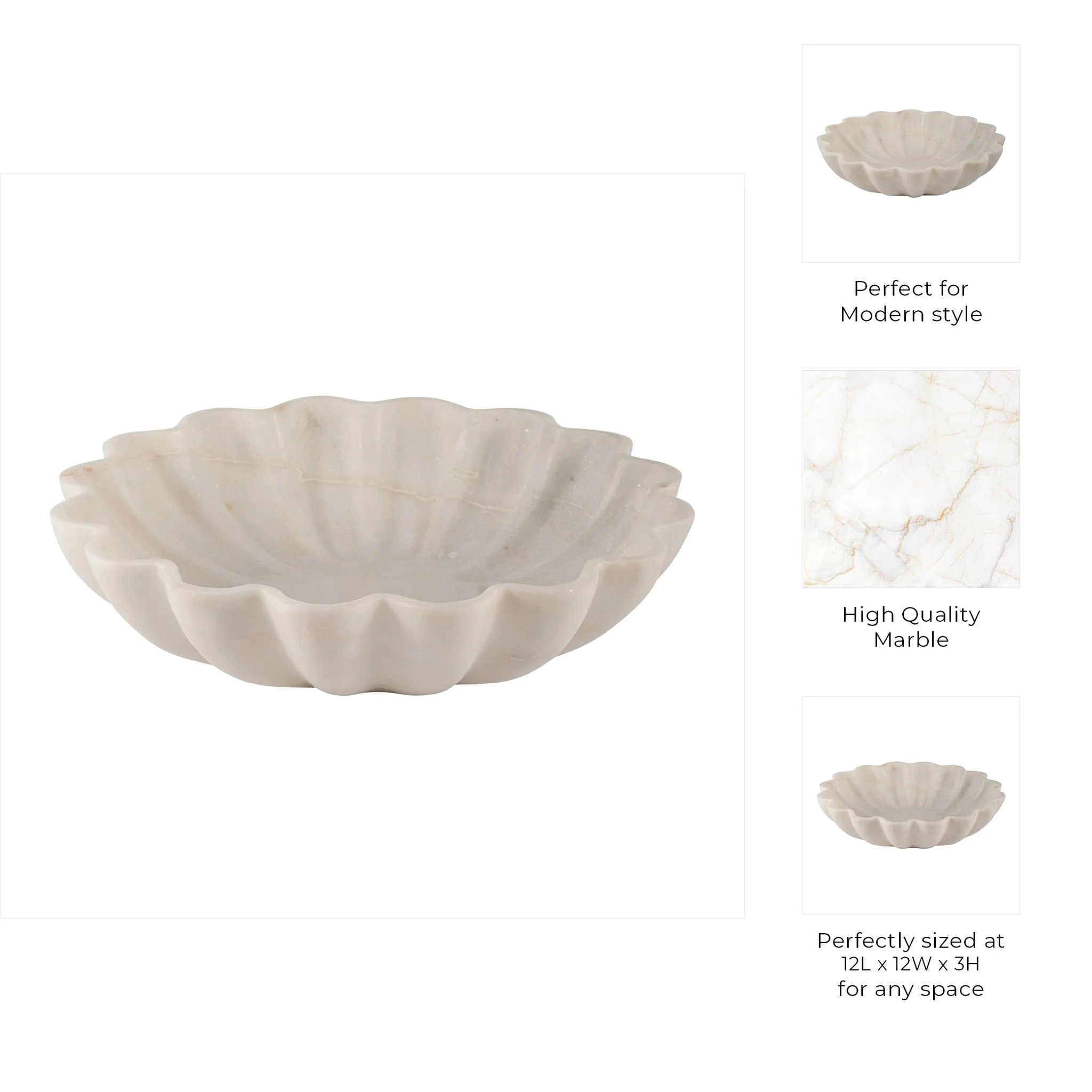 Marble, 12"d Shell Shaped Bowl, White - Image 9