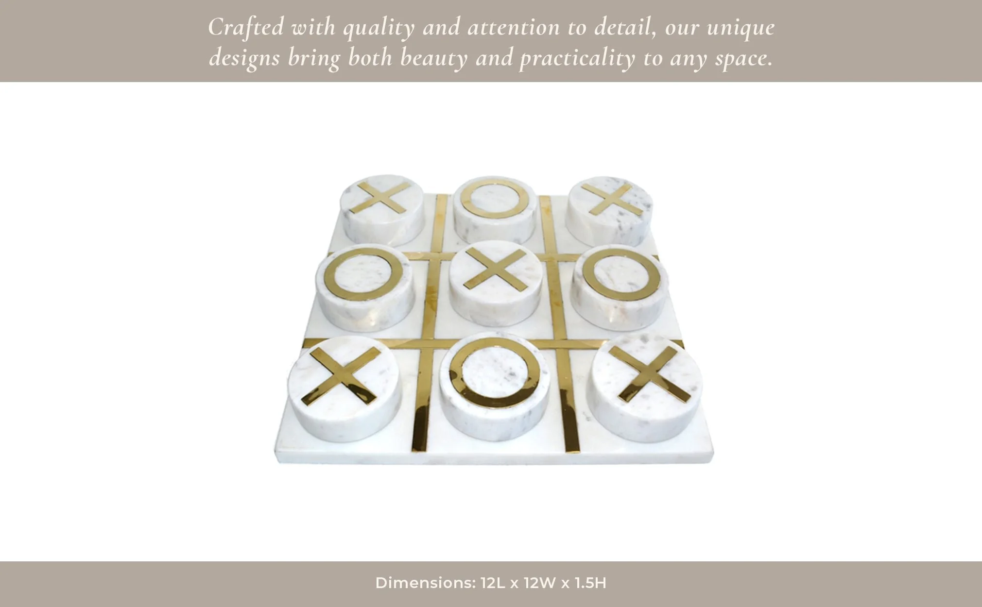Marble 12x12 Tic-tac-toe, White/gold - Image 6