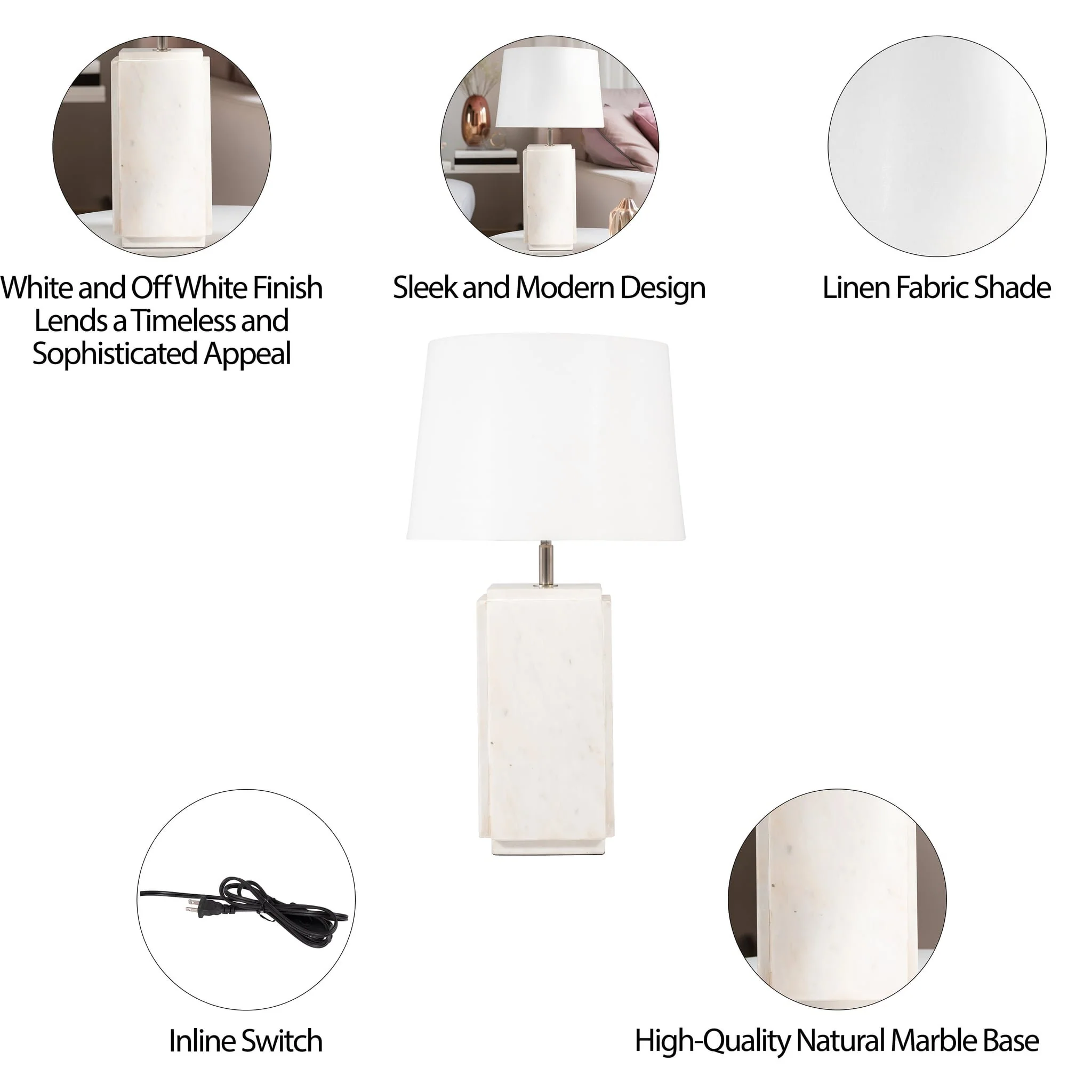 Marble, 27"h Fluted Table Lamp, White/offwht, 2bx - Image 8