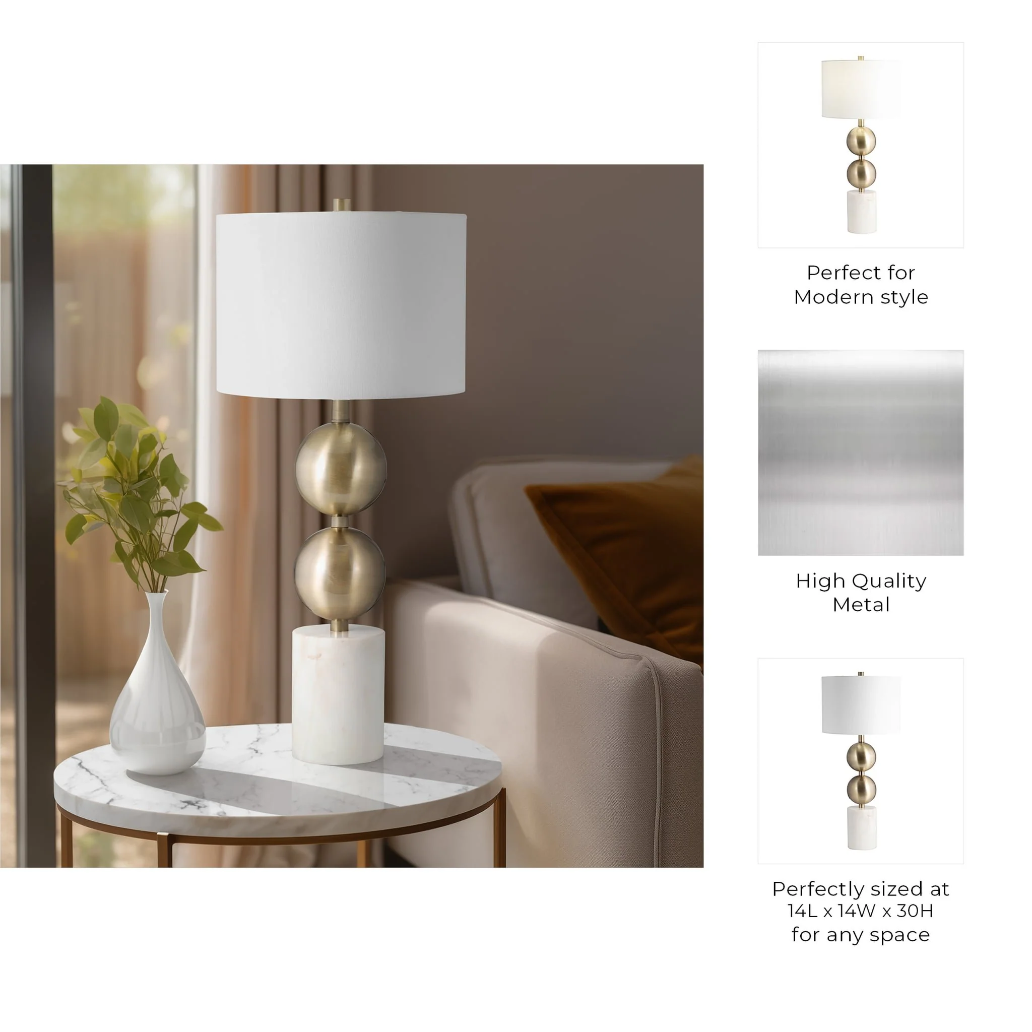 Marble, 30" Stacking Orbs Table Lamp, Gold/white - Image 8