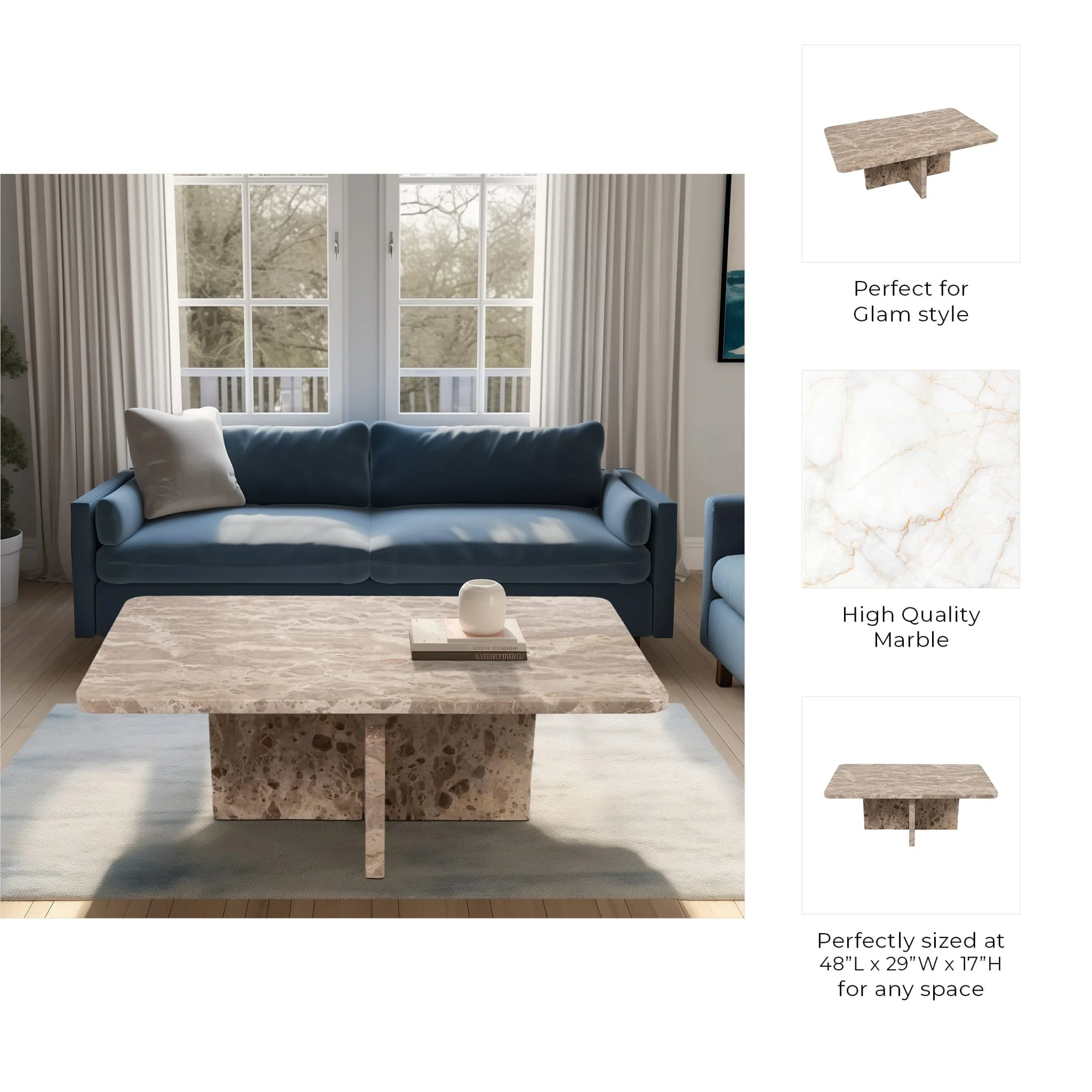 Marble, 48" Coffee Table, Brown Kd, 2boxes - Image 8