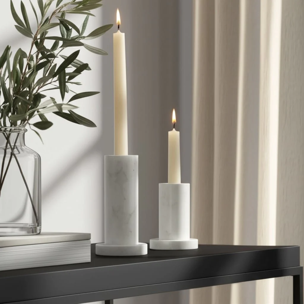 Marble,4"h,taper Candle Holder W/flat Base,white - Image 10