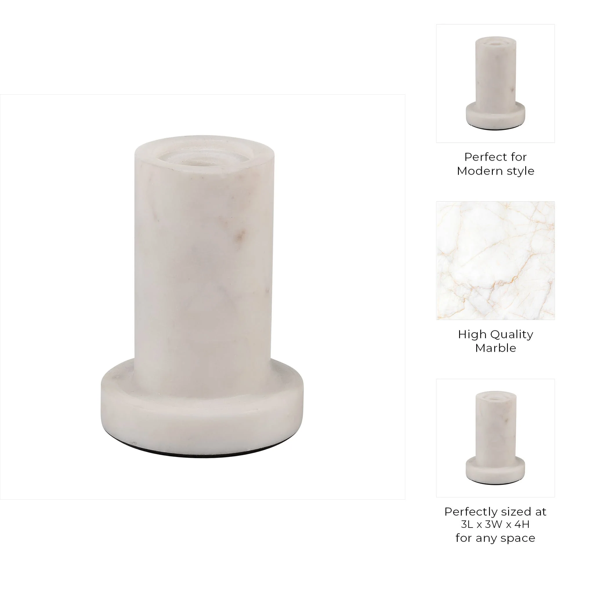 Marble,4"h,taper Candle Holder W/flat Base,white - Image 9