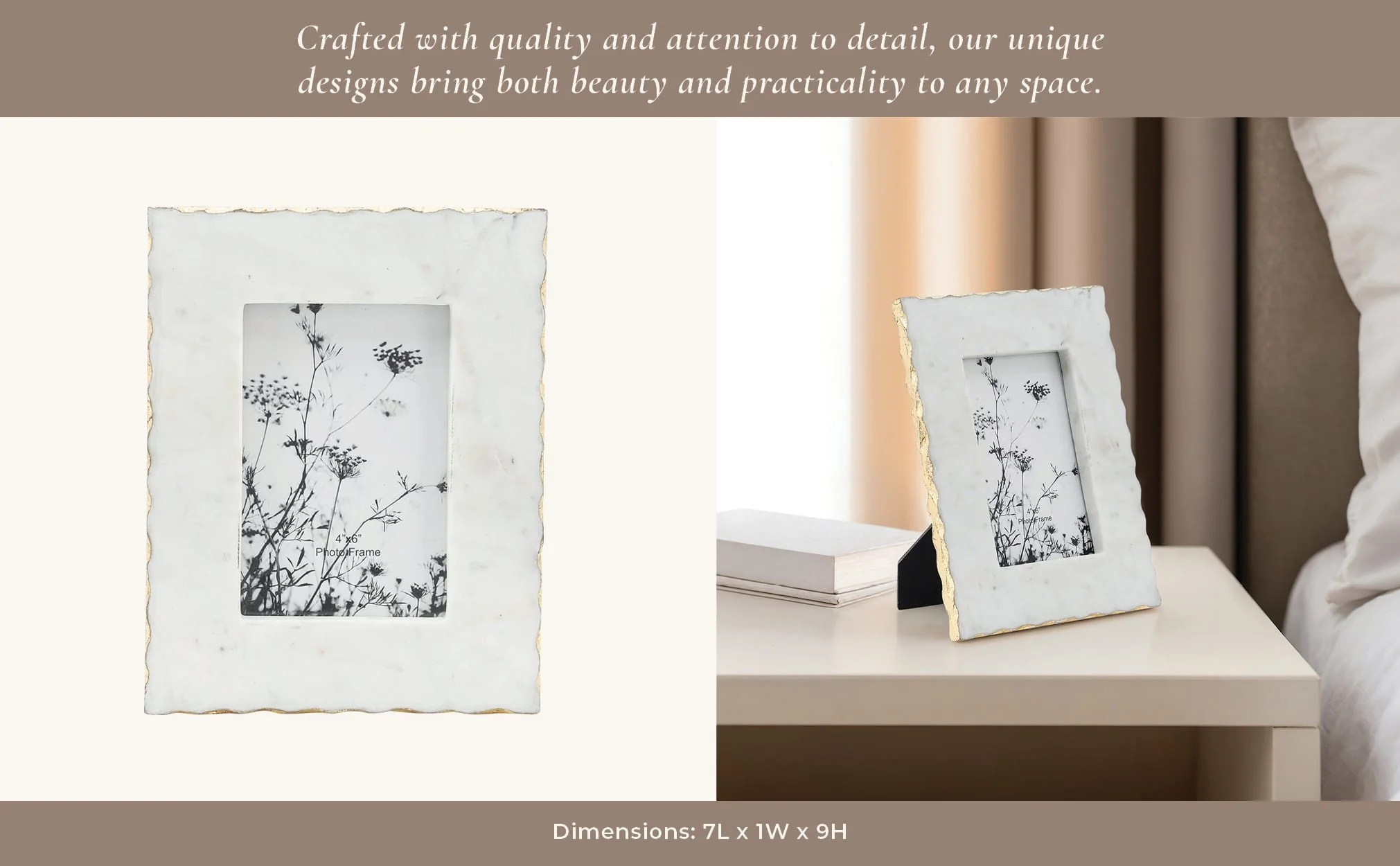 Marble, 4x6 Jagged Photo Frame W/ Gold Trim, Whit - Image 10