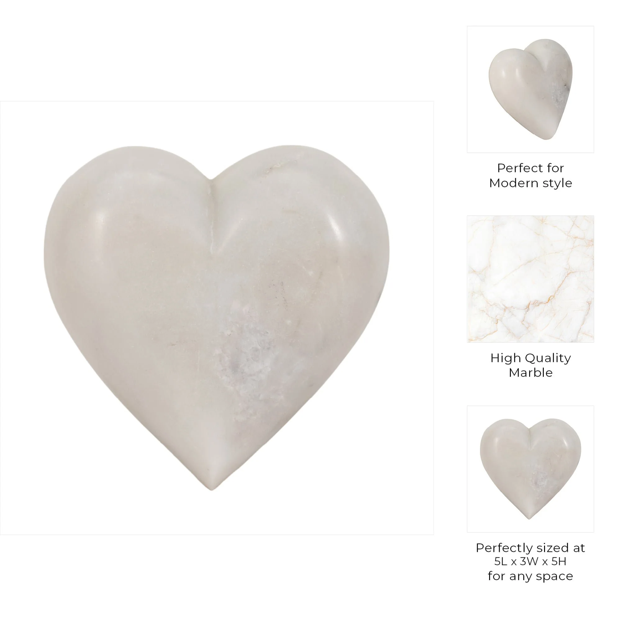 Marble, 5" Heart, White - Image 2
