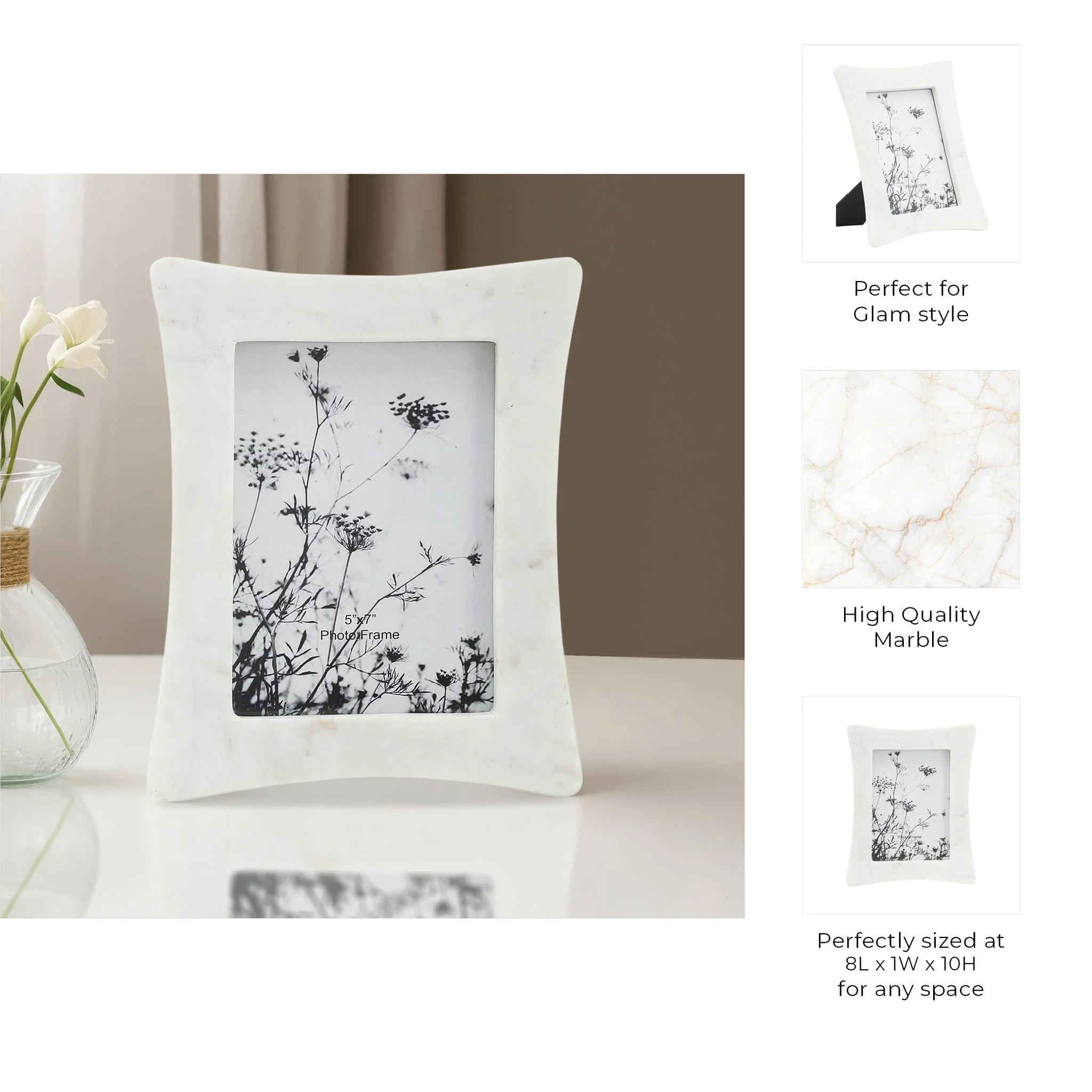 Marble, 5x7 Curved Photo Frame, White - Image 8