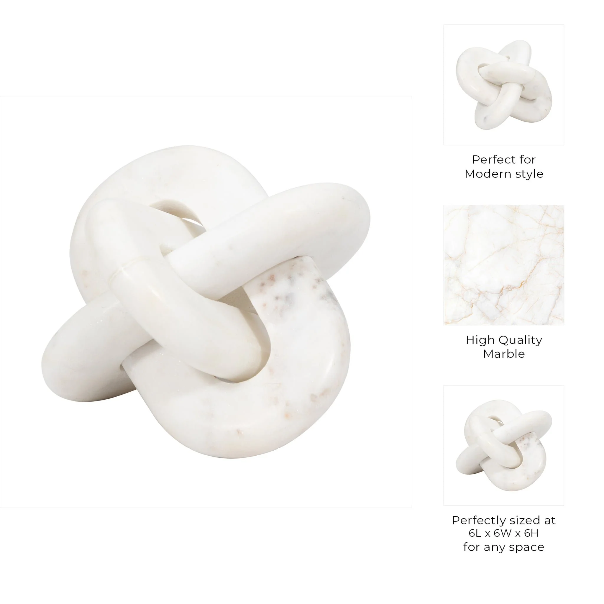 Marble, 6" Knot Decor, White - Image 8