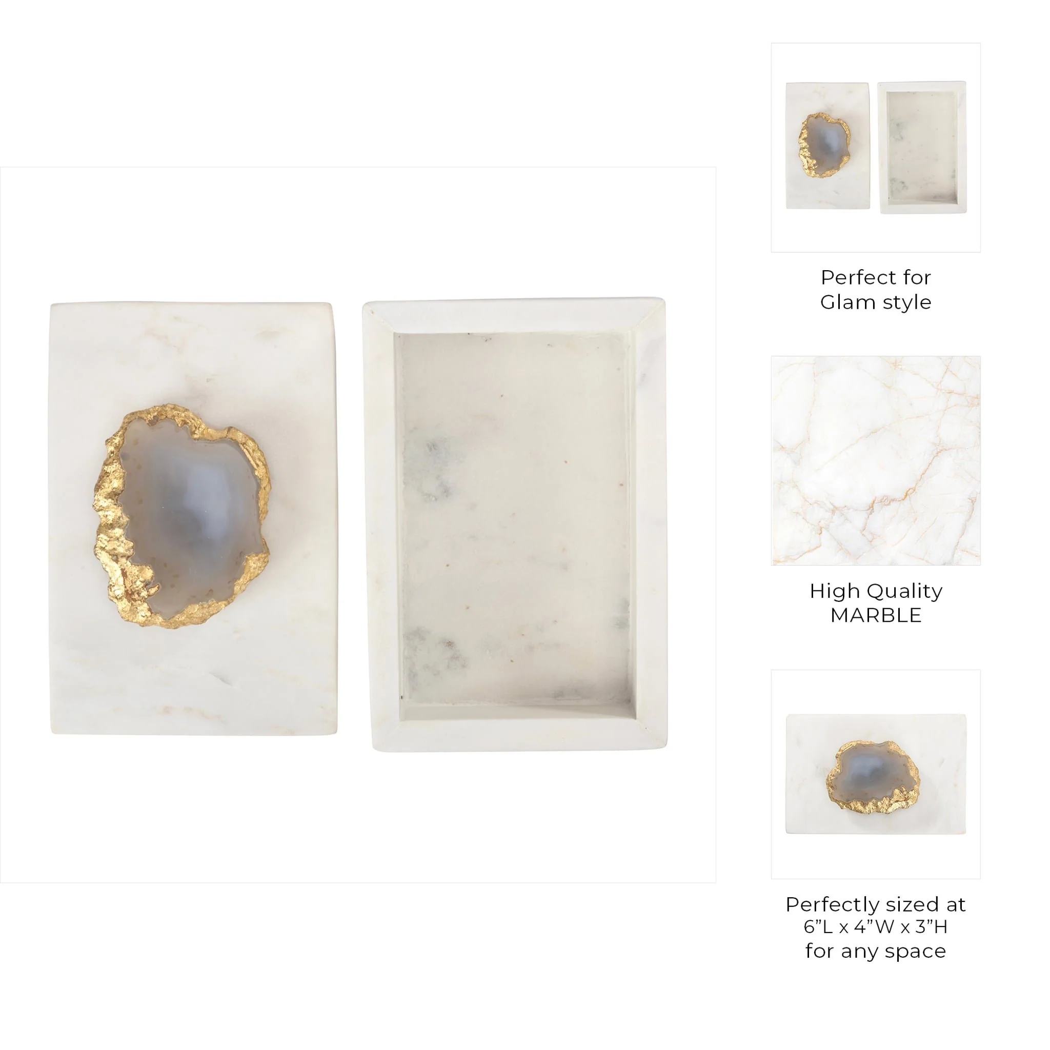 Marble, 6x4 Box W/ Agate Top, Multi - Image 2