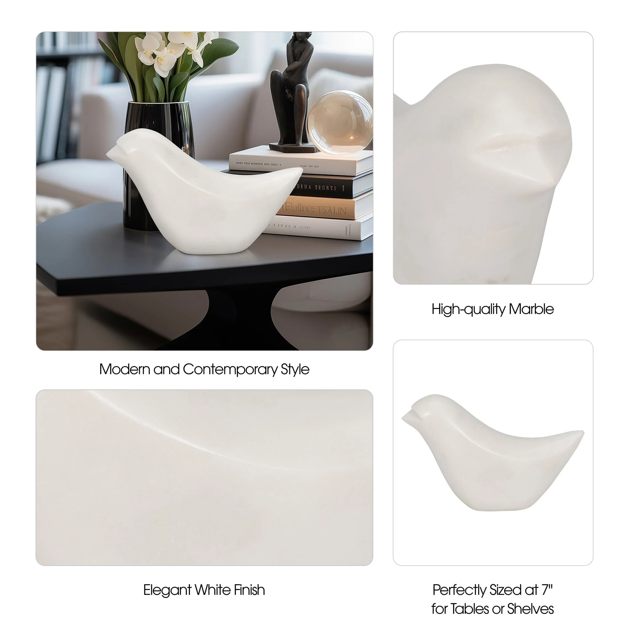 Marble, 7" Bird, White - Image 8