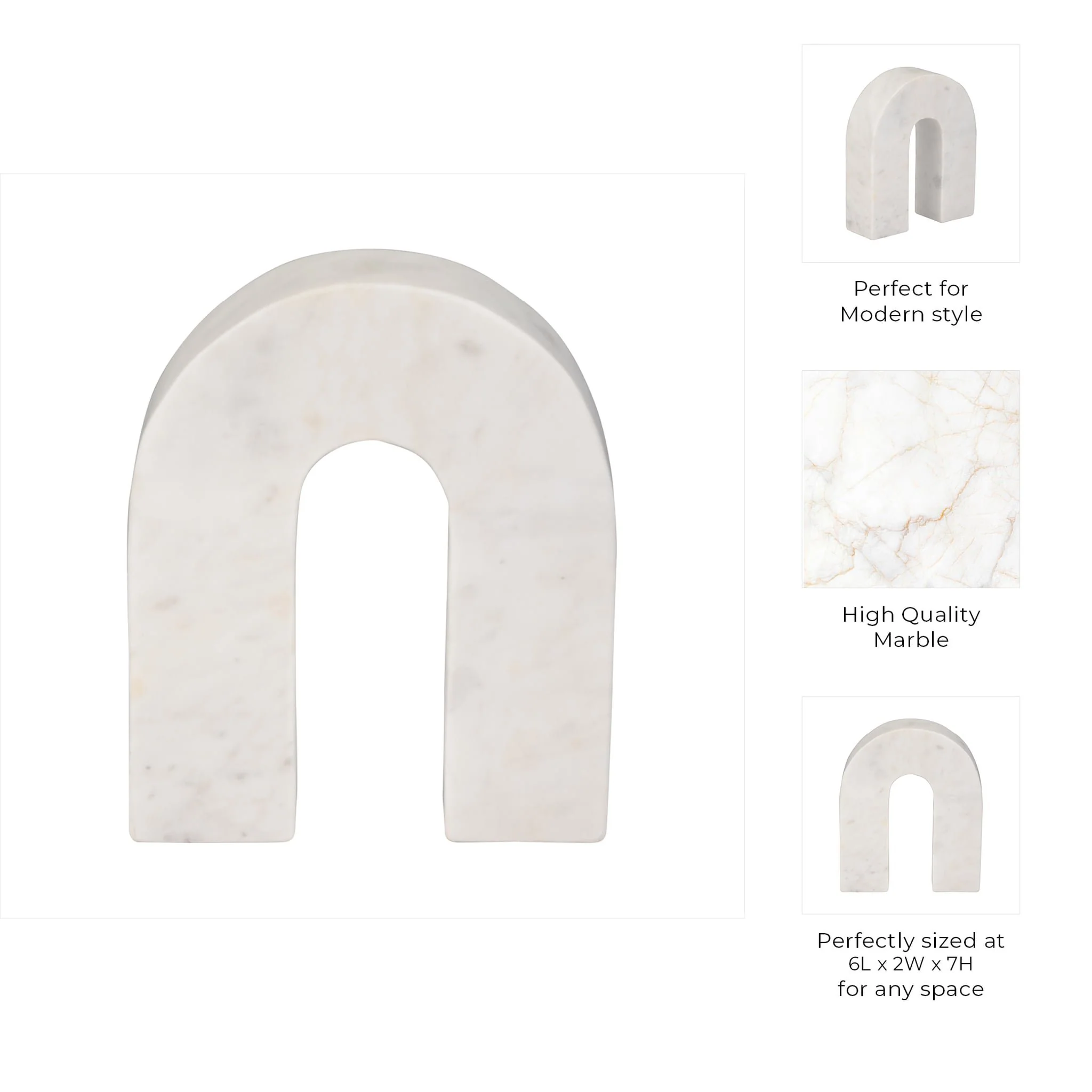 Marble, 7"h Horseshoe Tabletop Deco, White - Image 10