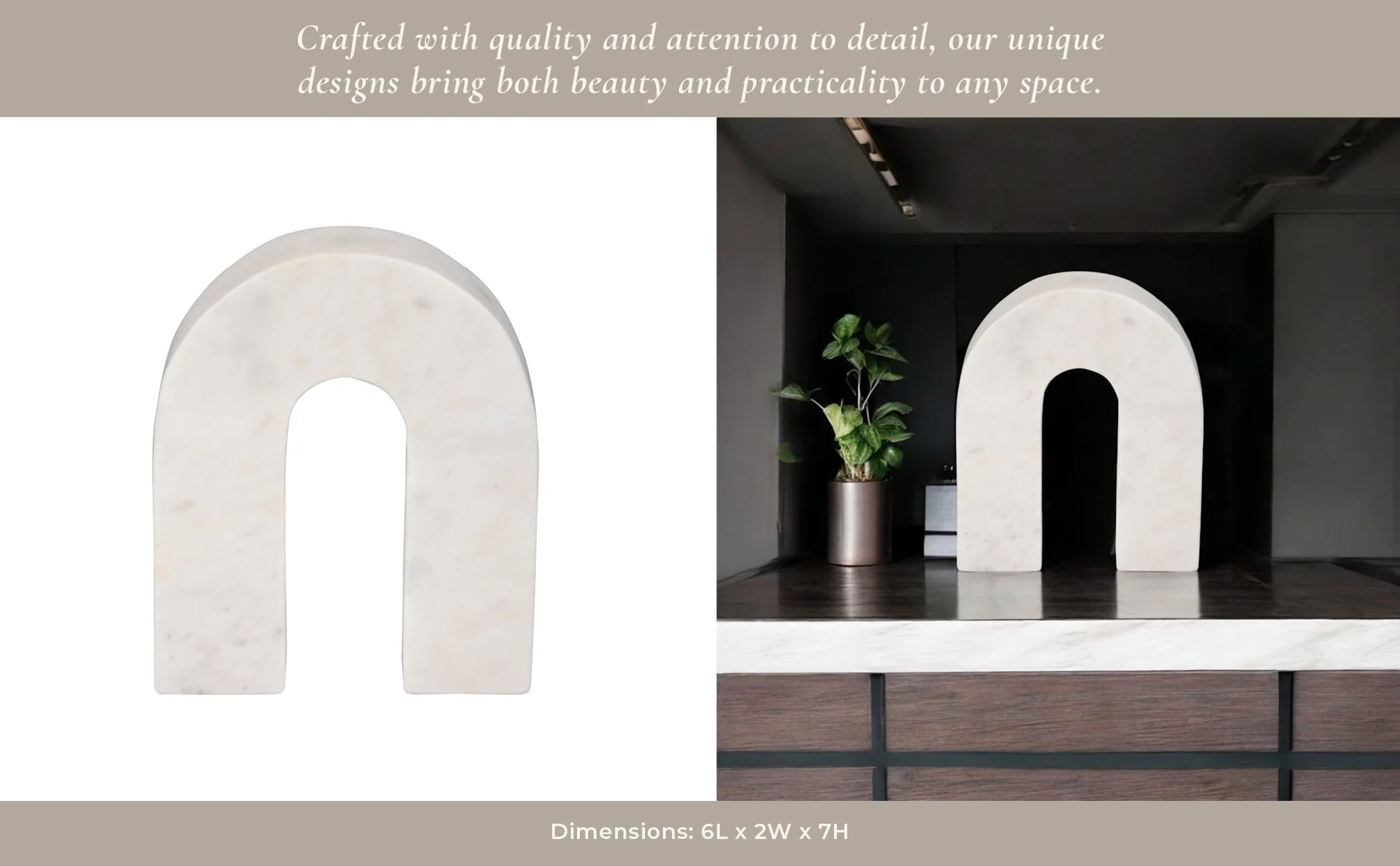 Marble, 7"h Horseshoe Tabletop Deco, White - Image 13