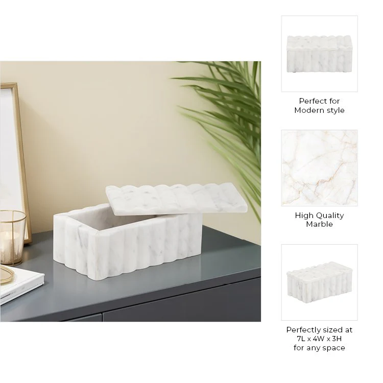 Marble, 7x3" Ridged Box, White - Image 4