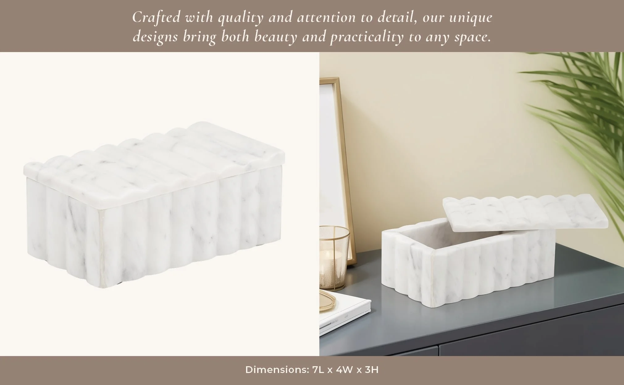 Marble, 7x3" Ridged Box, White - Image 5
