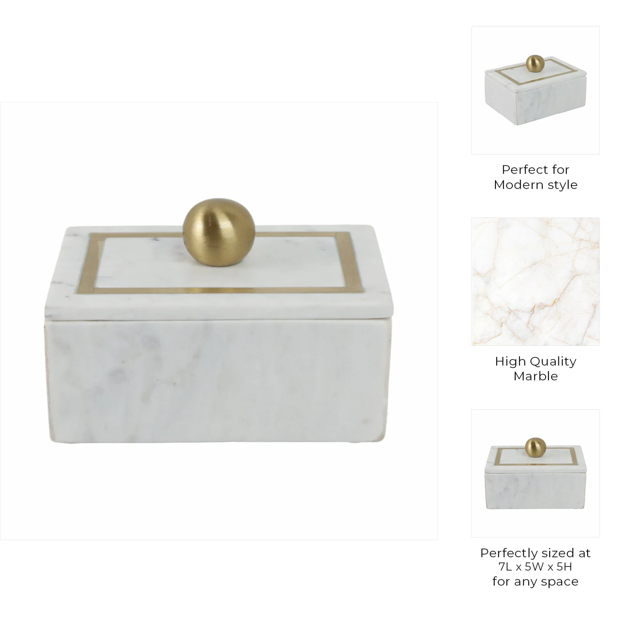 Marble, 7x5 Rectangular Box - Knob, White - Image 4
