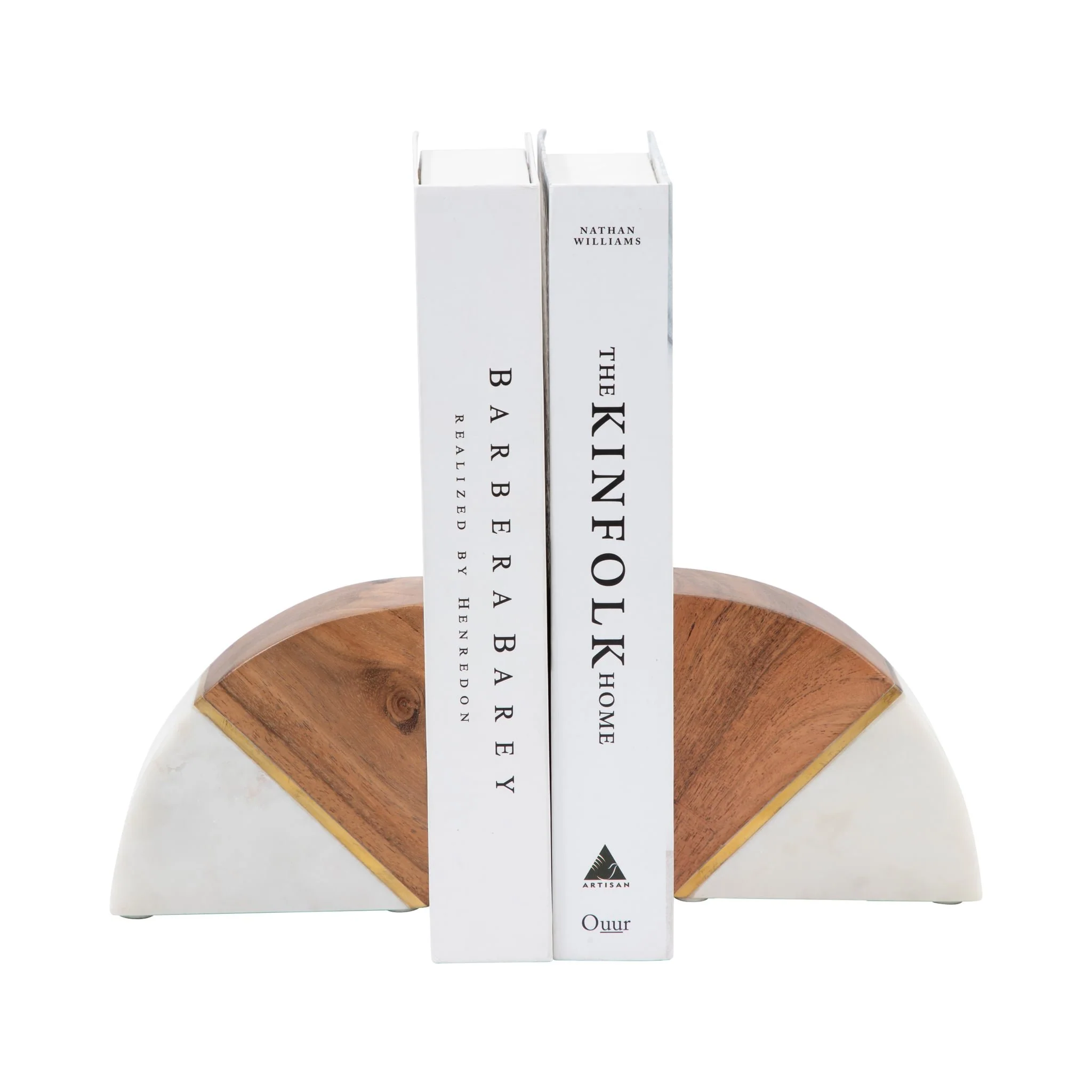 Marble, S/2 5" Bookends W/ Wood And Brass Detail, - Image 2