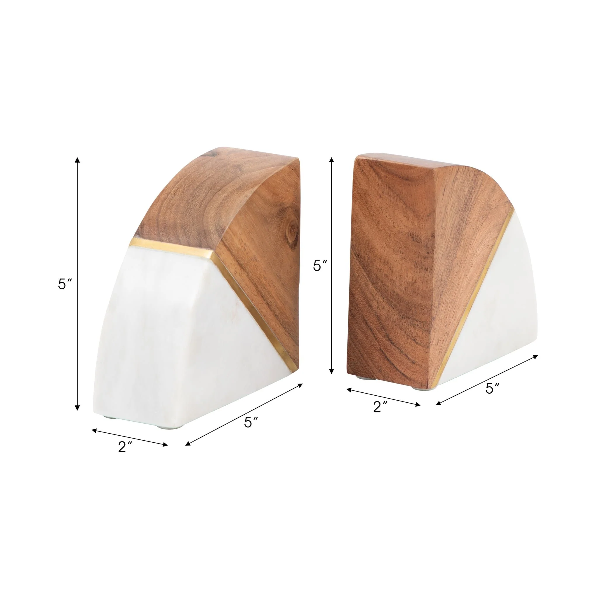 Marble, S/2 5" Bookends W/ Wood And Brass Detail, - Image 6