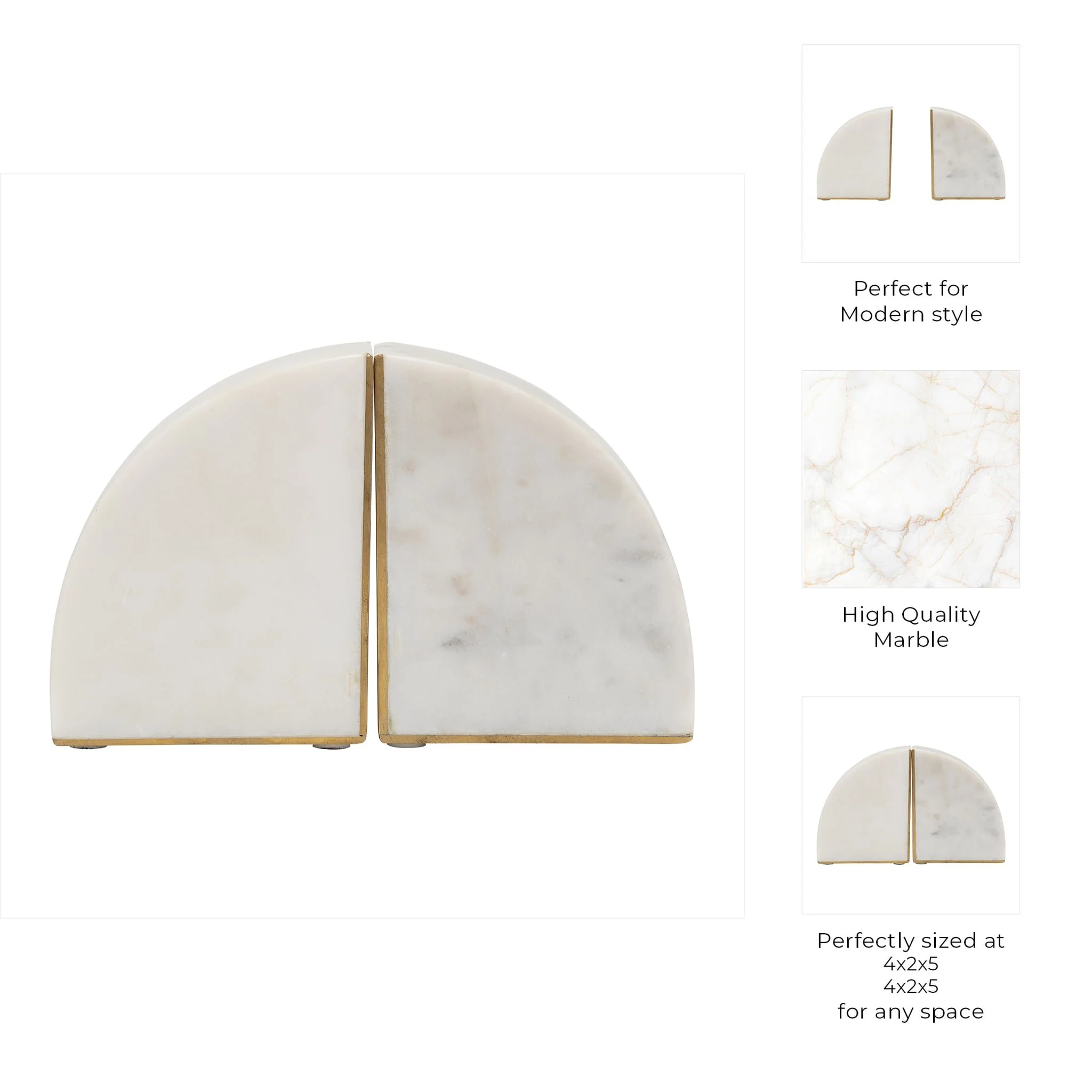 Marble, S/2 5" Pie Bookends, White - Image 9