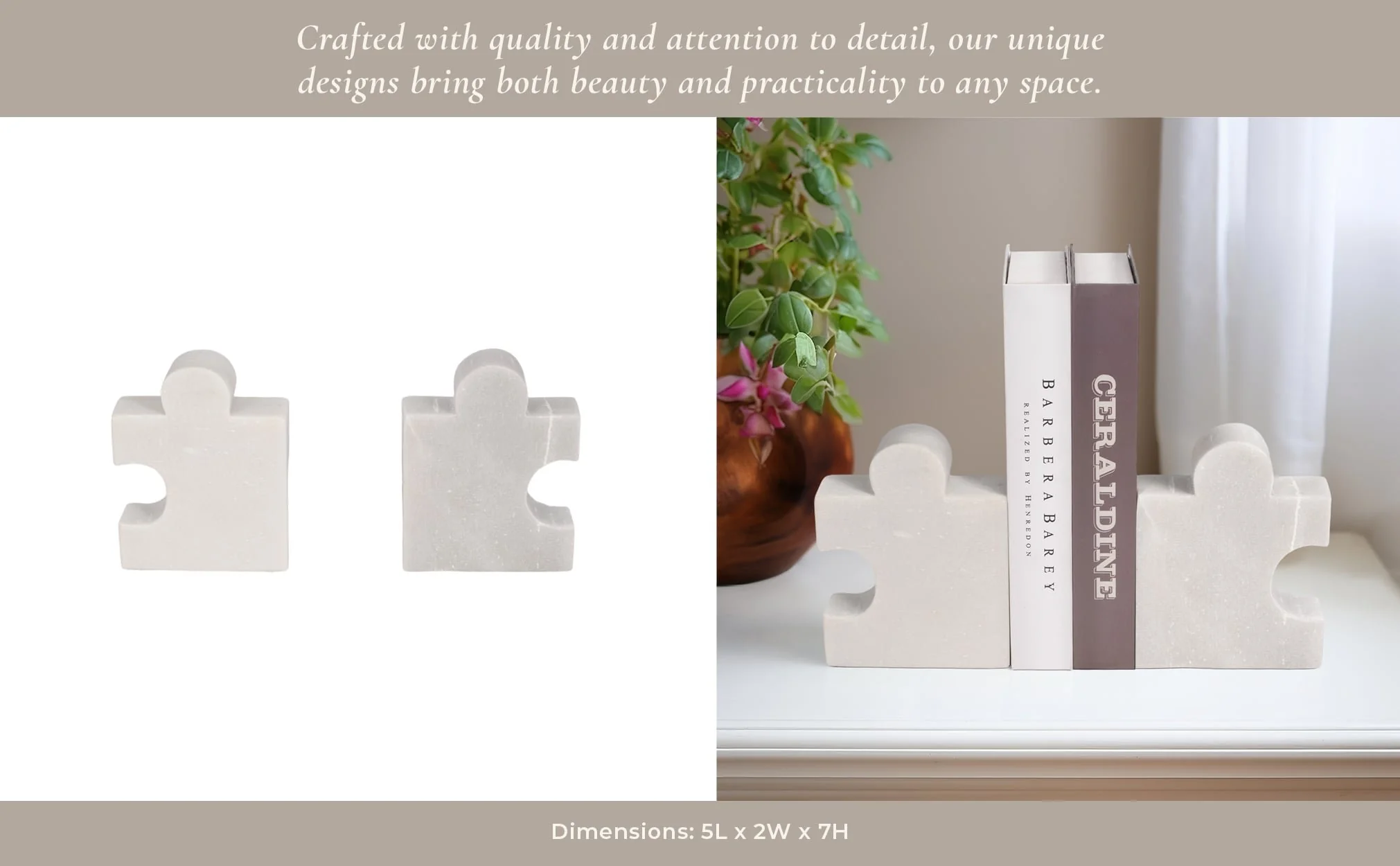 Marble, S/2 5" Puzzle Piece Bookends, White - Image 10