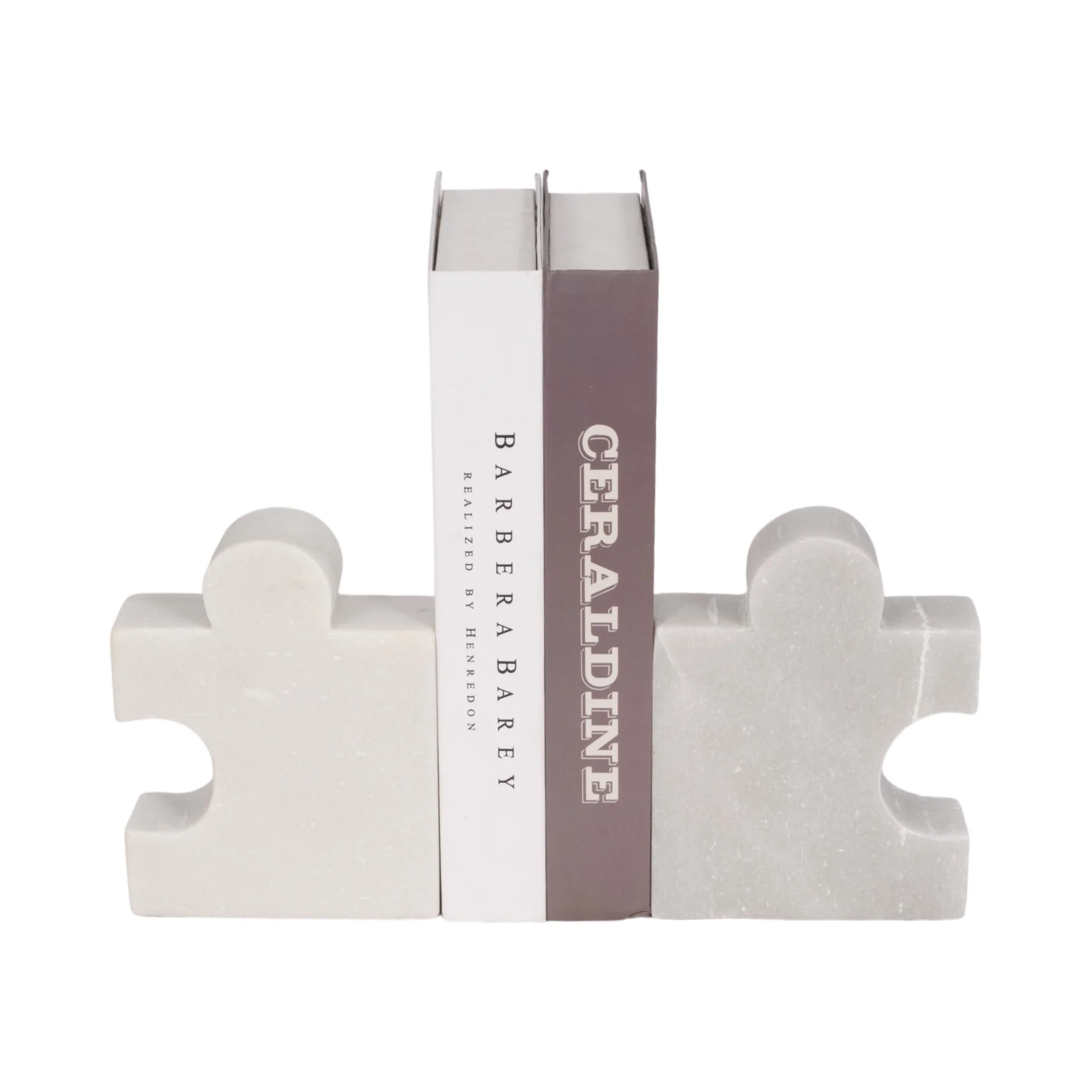 Marble, S/2 5" Puzzle Piece Bookends, White - Image 2