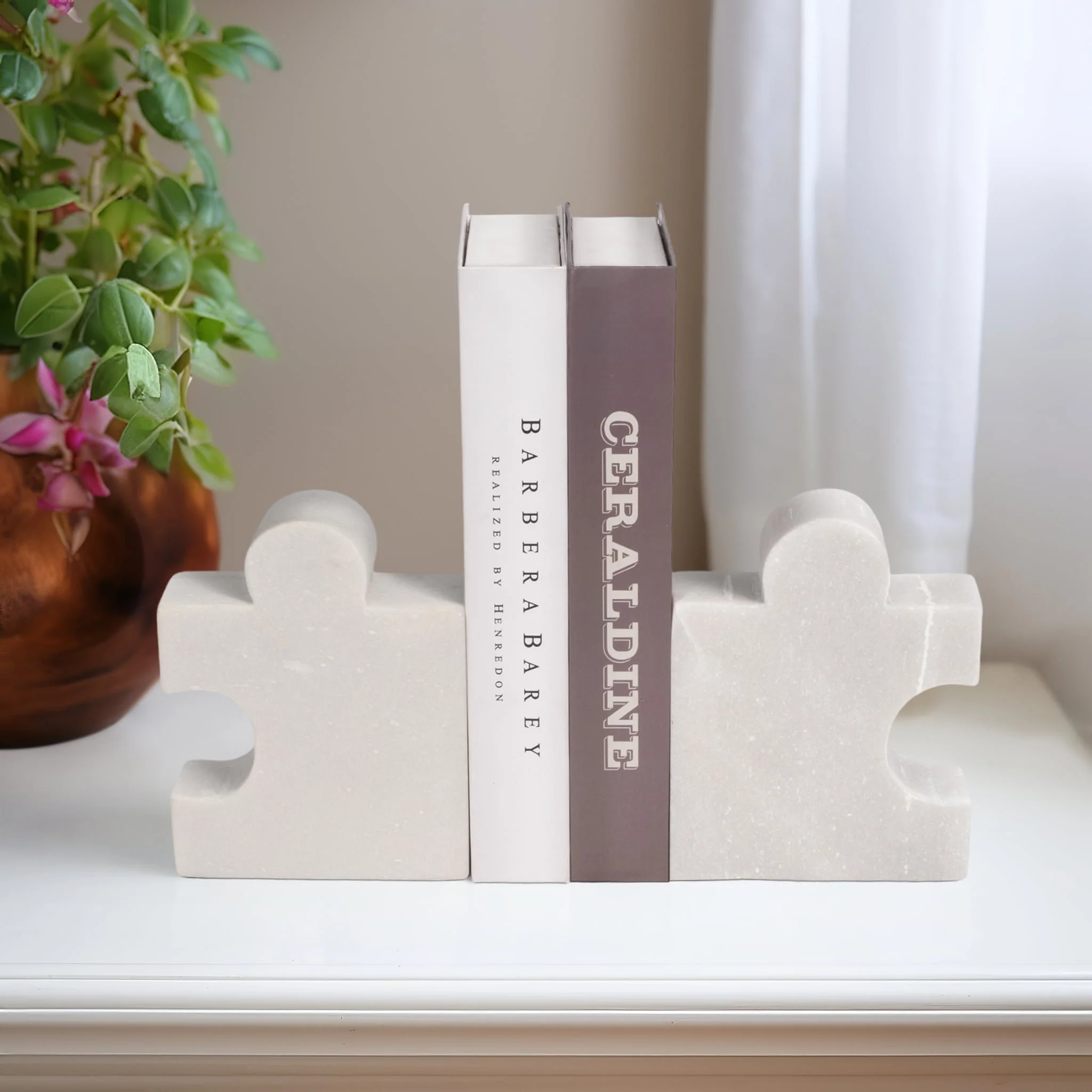 Marble, S/2 5" Puzzle Piece Bookends, White - Image 9