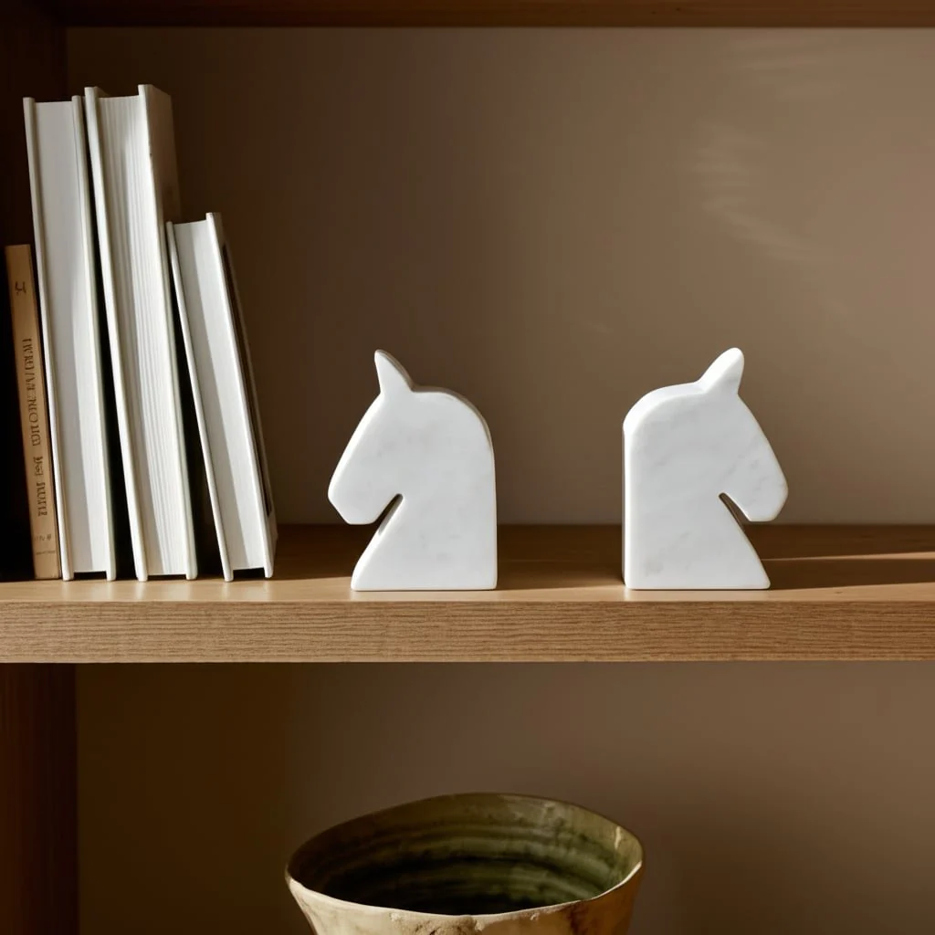Marble, S/2 6" Horse Head Bookends, White - Image 10