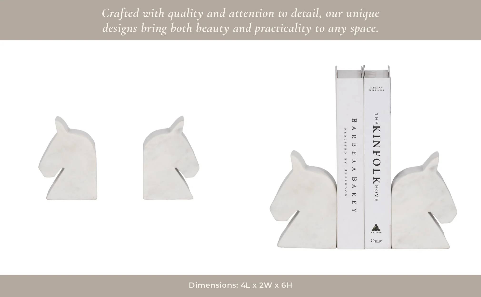 Marble, S/2 6" Horse Head Bookends, White - Image 12