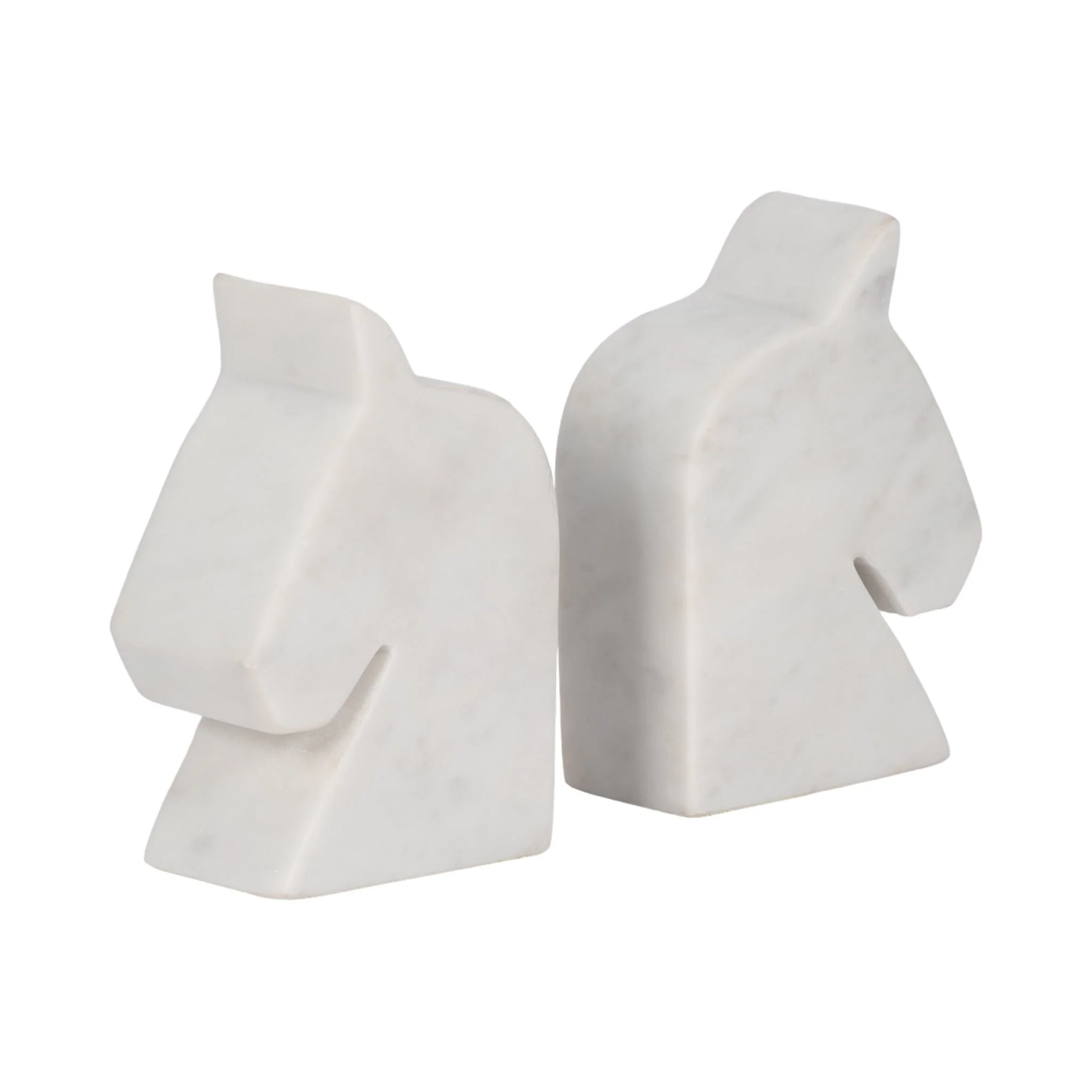 Marble, S/2 6" Horse Head Bookends, White - Image 3