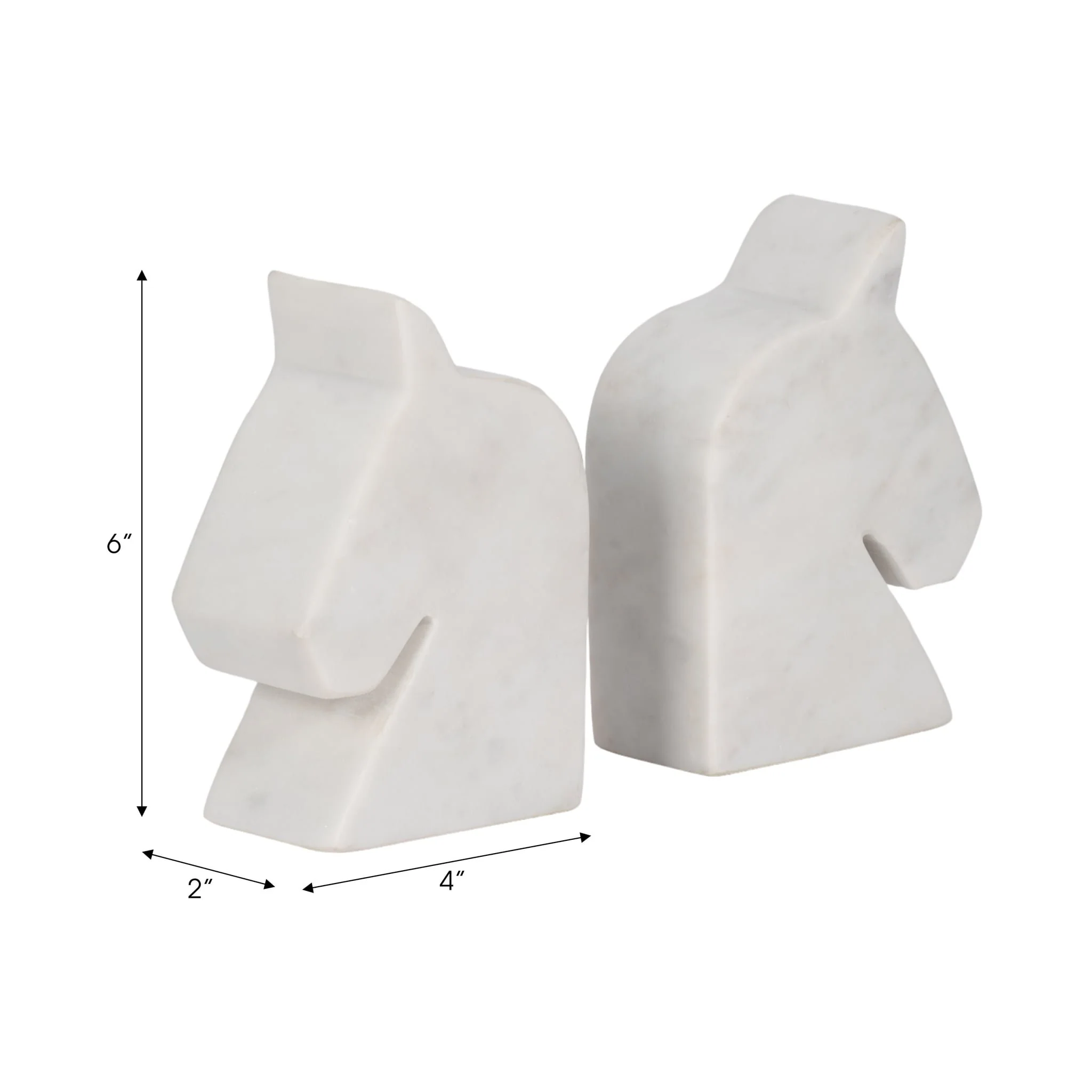 Marble, S/2 6" Horse Head Bookends, White - Image 7