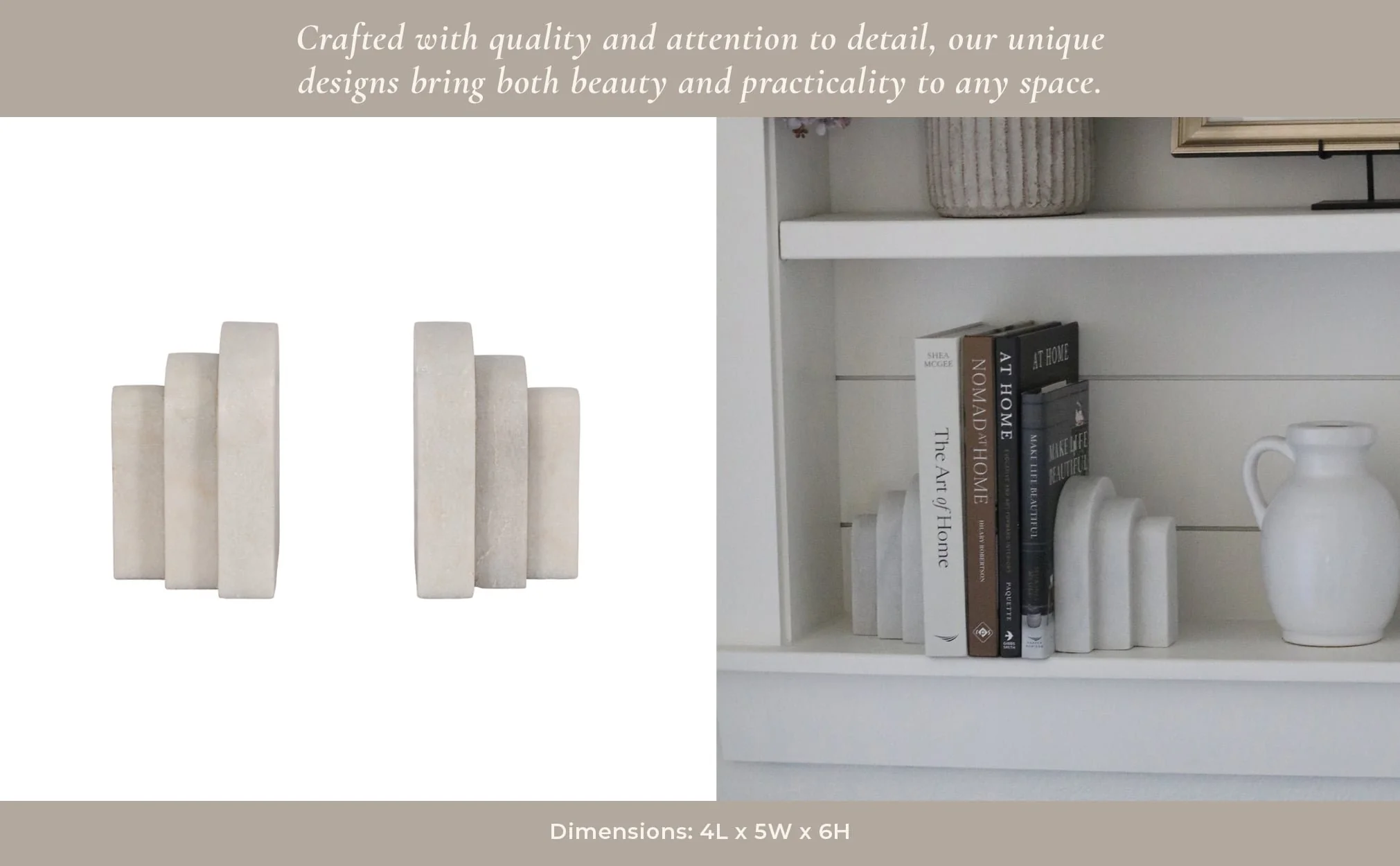 Marble, S/2 6", Layered Arches Bookends,white - Image 13