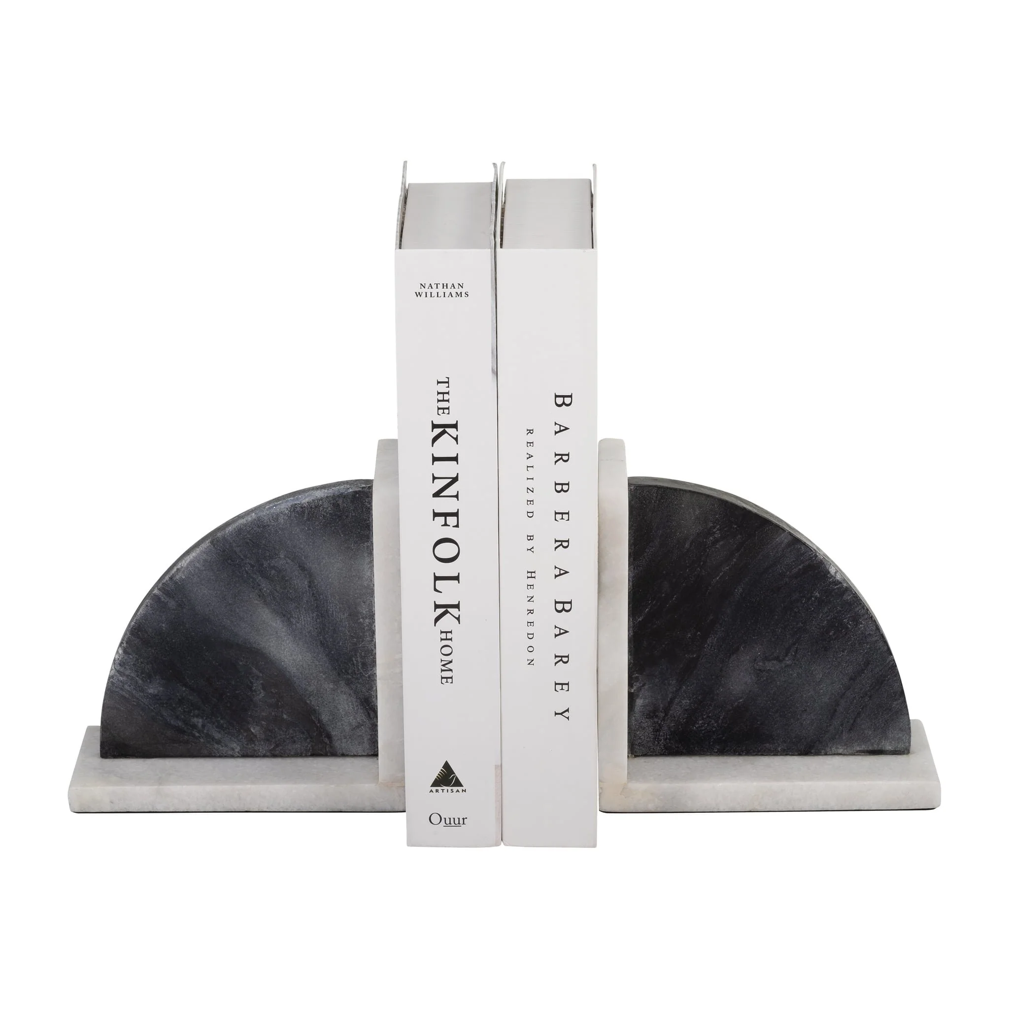 Marble,s/2 6"h,rounded Bookends,black/white - Image 3