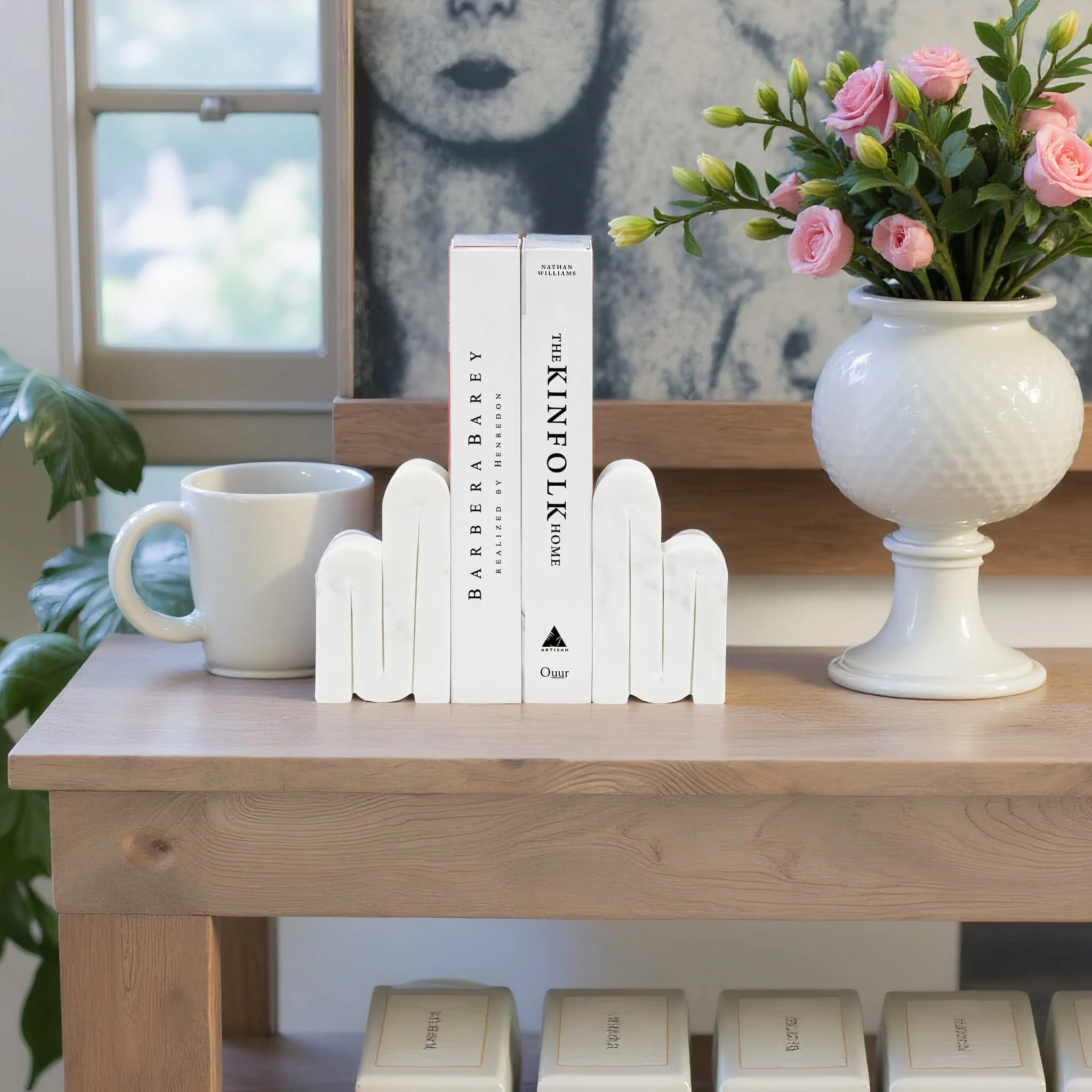 Marble, S/2 6"h Swirly Bookends, White - Image 9