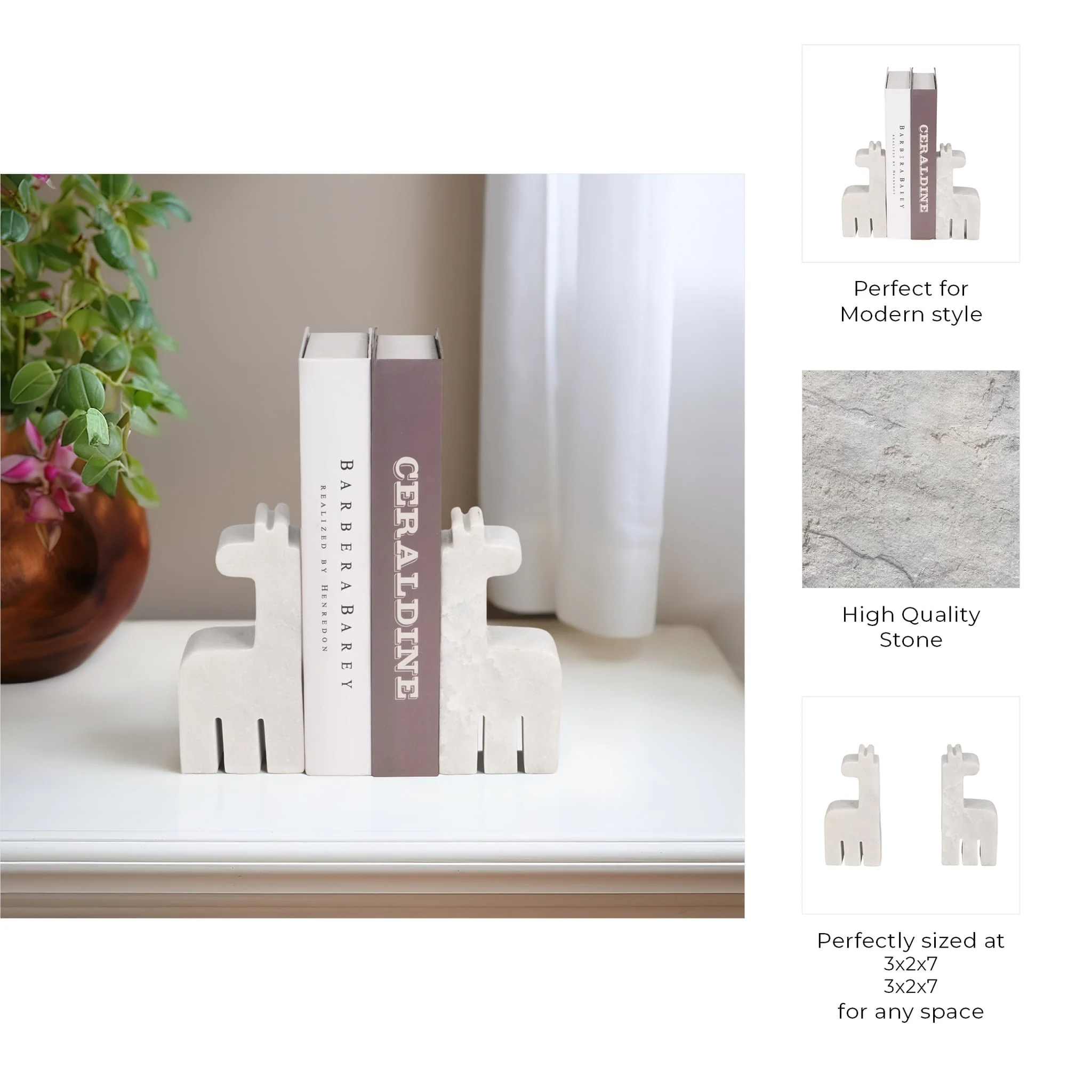 Marble, S/2 7" Giraffe Bookends, White - Image 8