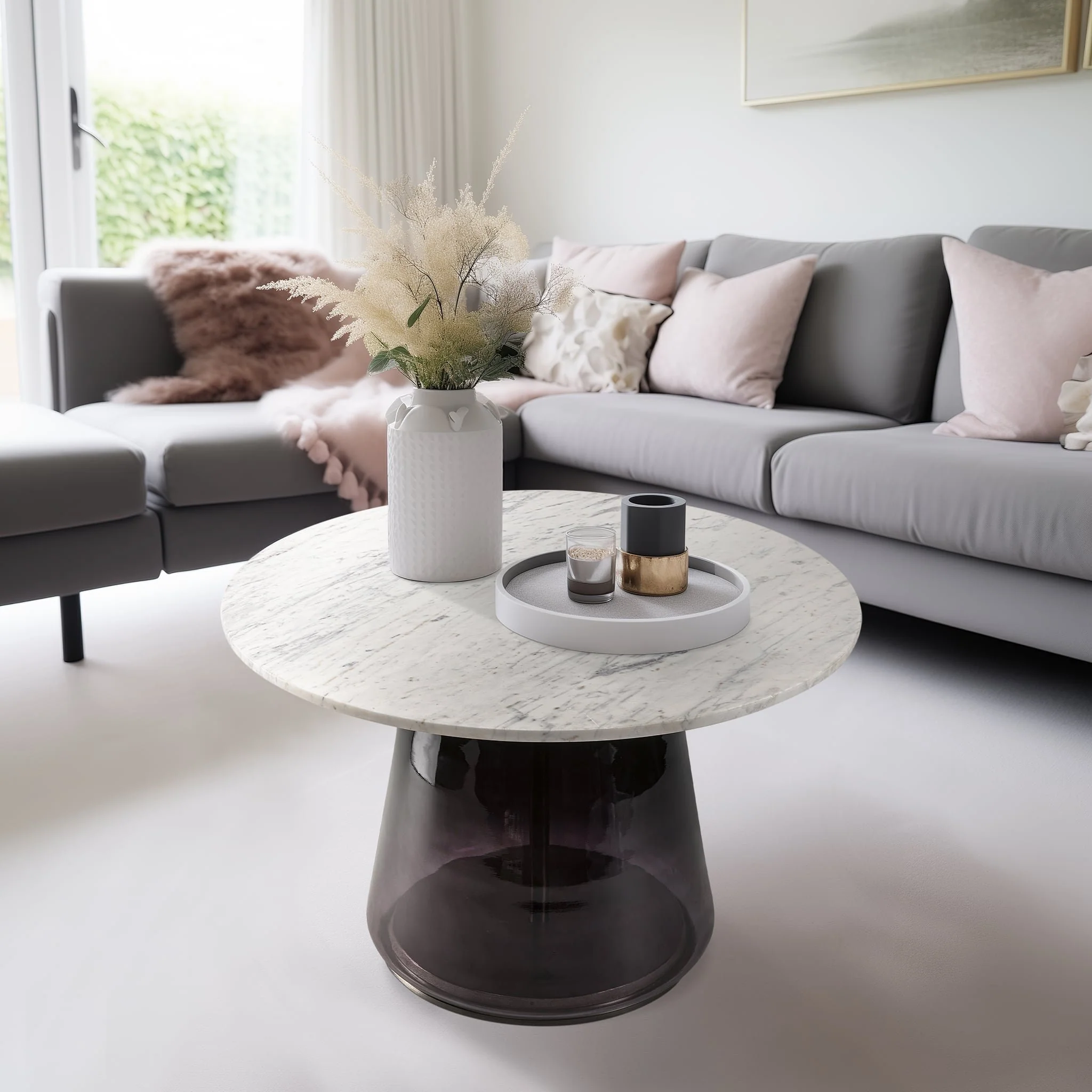 Marble Top, 19"h Coffee Table Gls Base, Multi, 2bx - Image 5